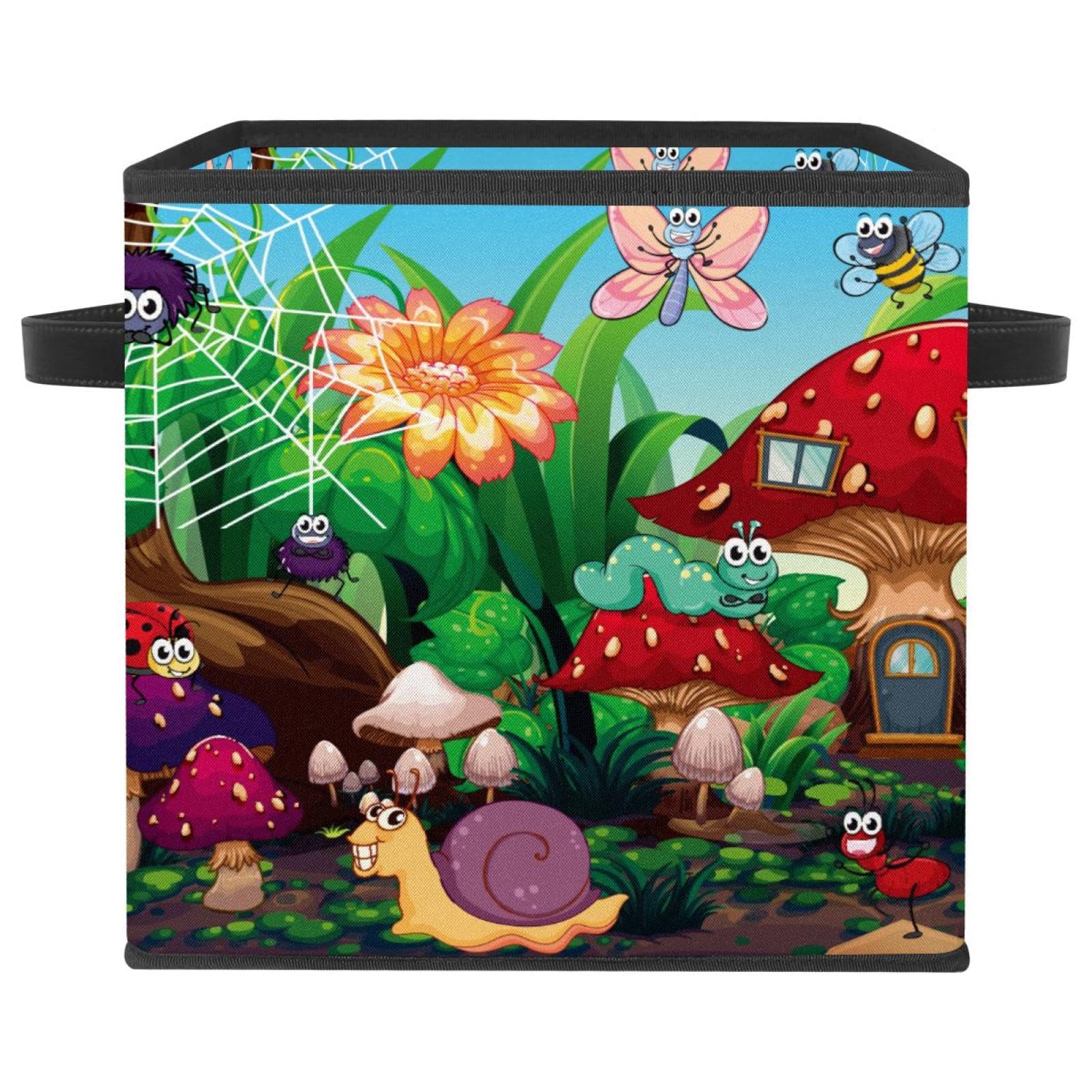 Boîte de rangement pliable cube motif insectes bac en tissu avec poignées