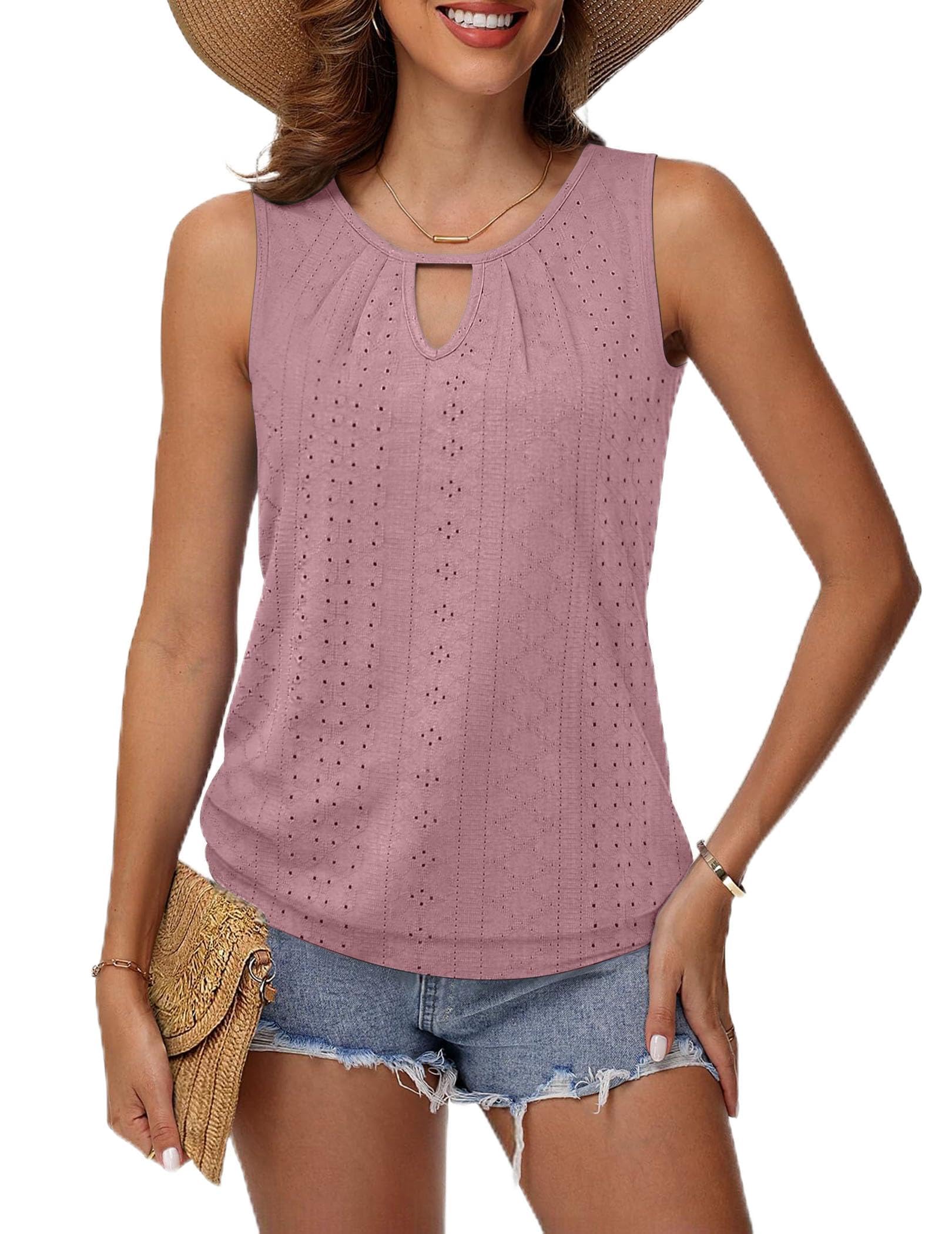 Zeagoo Tops für Damen Ärmellos Oberteile Sommer Tank Top Keyhole Elegant Bluse V-Ausschnitt Blusentops