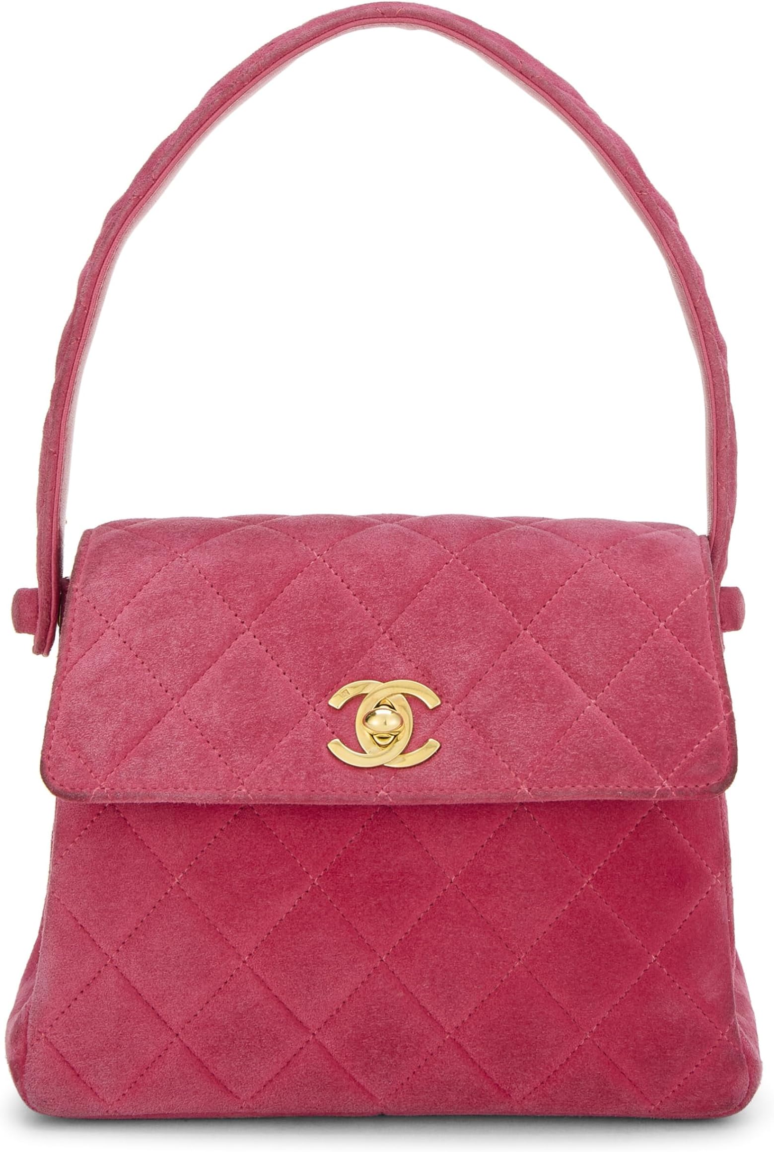 Pre-loved Pink Quilted Suede Half Flap Top Handle Bag, Pink