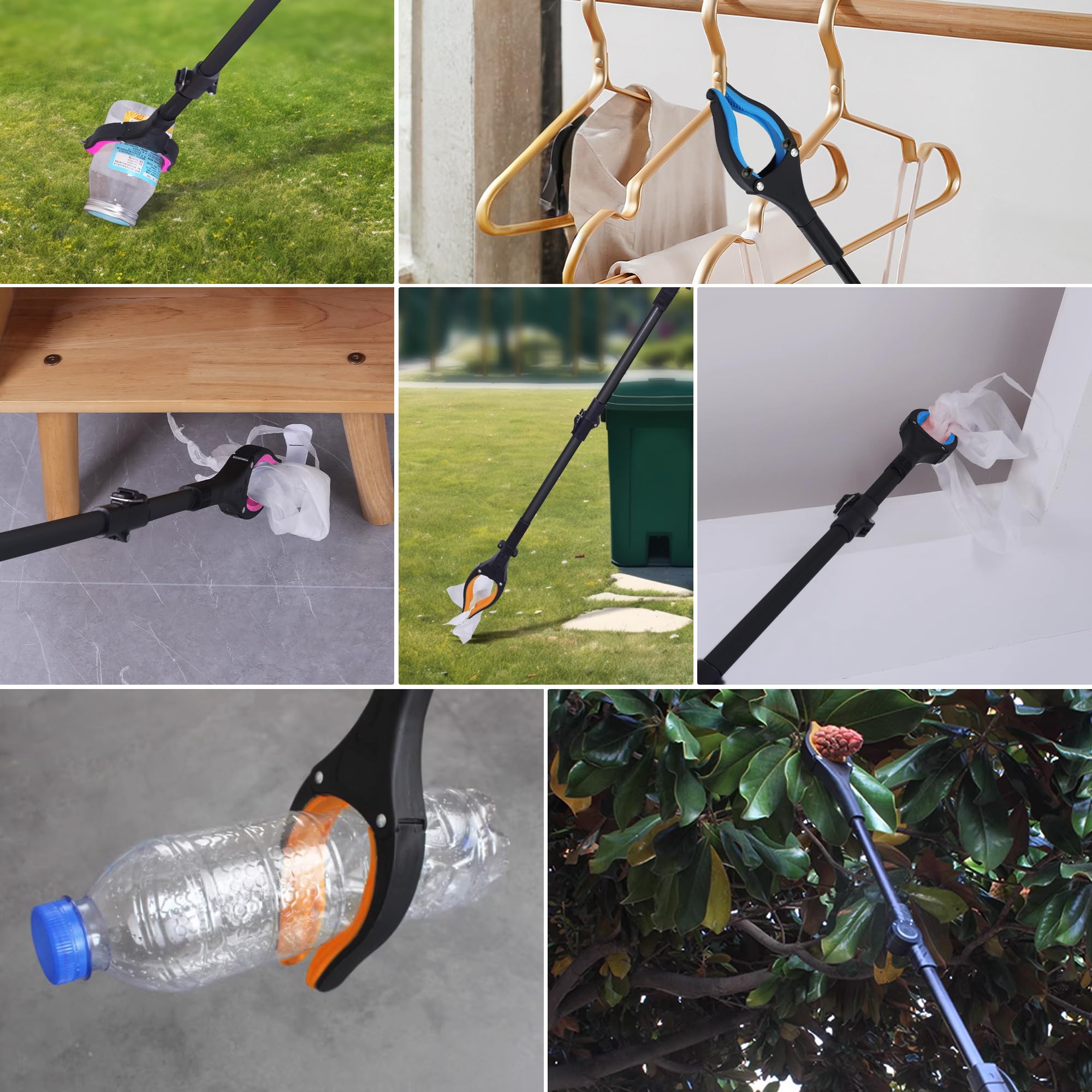 Herramienta de agarre de 38 pulgadas, paquete de 3 herramientas plegables con mandíbula giratoria de 360° e imán, agarradores resistentes para personas mayores, basura, recuperación de cirugía