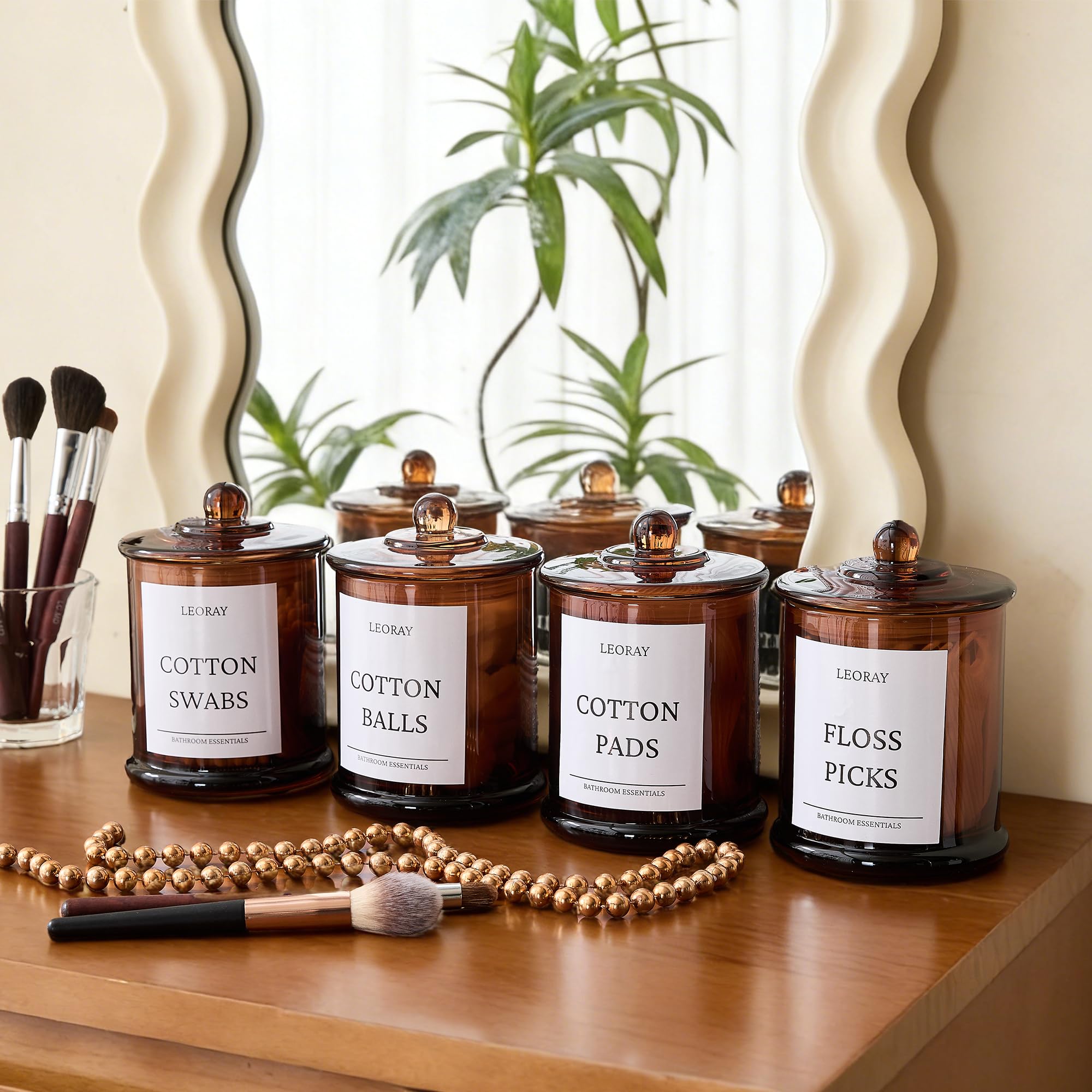 LEORAY Glas-Qtip-Halter, Spender, Badezimmer-Organizer mit Deckel, 473 ml, Kosmetik-Organizer für Wattestäbchen, Bälle, Pads, Zahnseide-Picker, Toilette, Schlafzimmer, Küche, Aufbewahrungsgläser