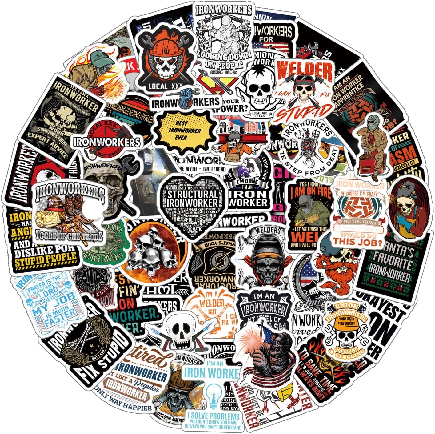 130PCS Ironworker Waterproof Vinyl Stickers for Adults for Hard Hat Water Bottles Laptop Suitcase for Birthday Party Supplies Halloween Decoration Favors image 2
