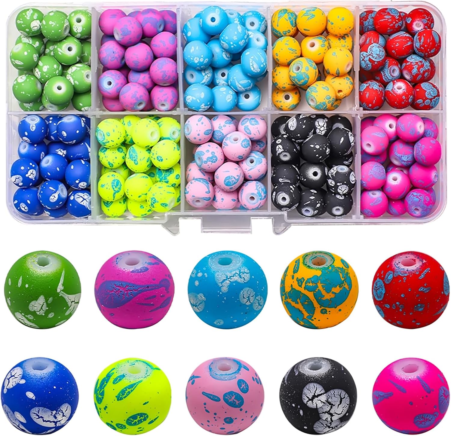 200pcs Beads for Jewelry Making, Colorful Glass Beads for Bracelets - 8mm in 10 Colors, Cute Jewelry Making Beads for DIY Charms Bracelet Necklace Earring Supplies