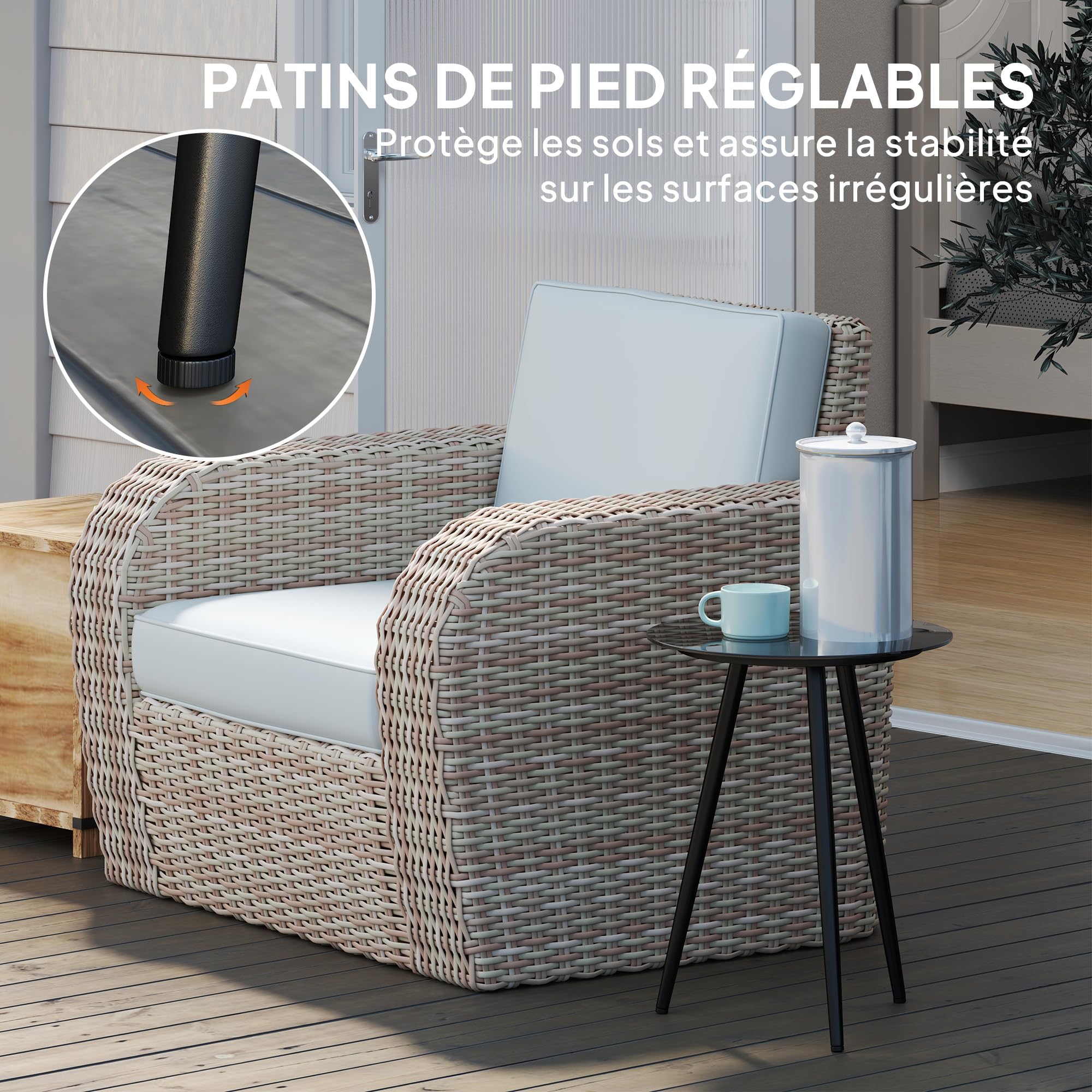 Outsunny Petite Table Basse Ronde, Table d'appoint, Plateau en Verre trempé, Pieds effilés, Cadre en Acier, Table de Jardin pour Balcon, Jardin, terrasse, Salon, Noir