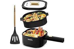 Dezin 2L Portable Electric Hot Pot with Steamer and Silicone Spatula for Dorm, Office, Travel