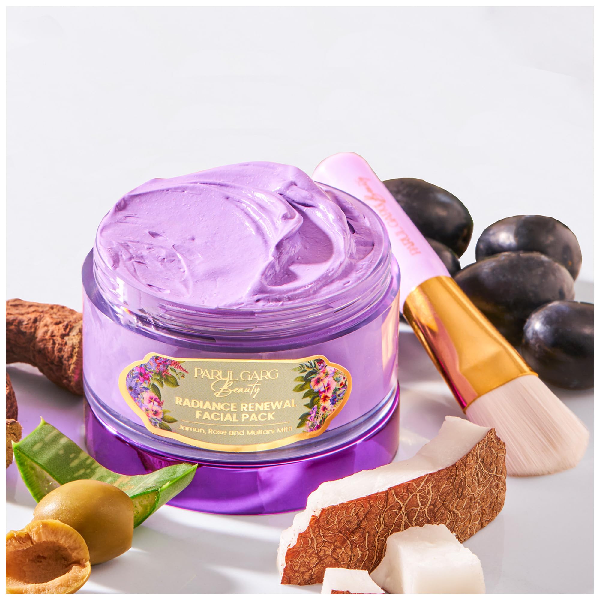 Parul Garg Beauty Face Pack for Glowing Skin & De-Tan | Clay Mask with Jamun, Multani Mitti & Niacinamide for Instant Brightening & Deep Cleansing | New-Age Ubtan Face Pack for All Skin Types | Men & Women | Brush Included – 50g
