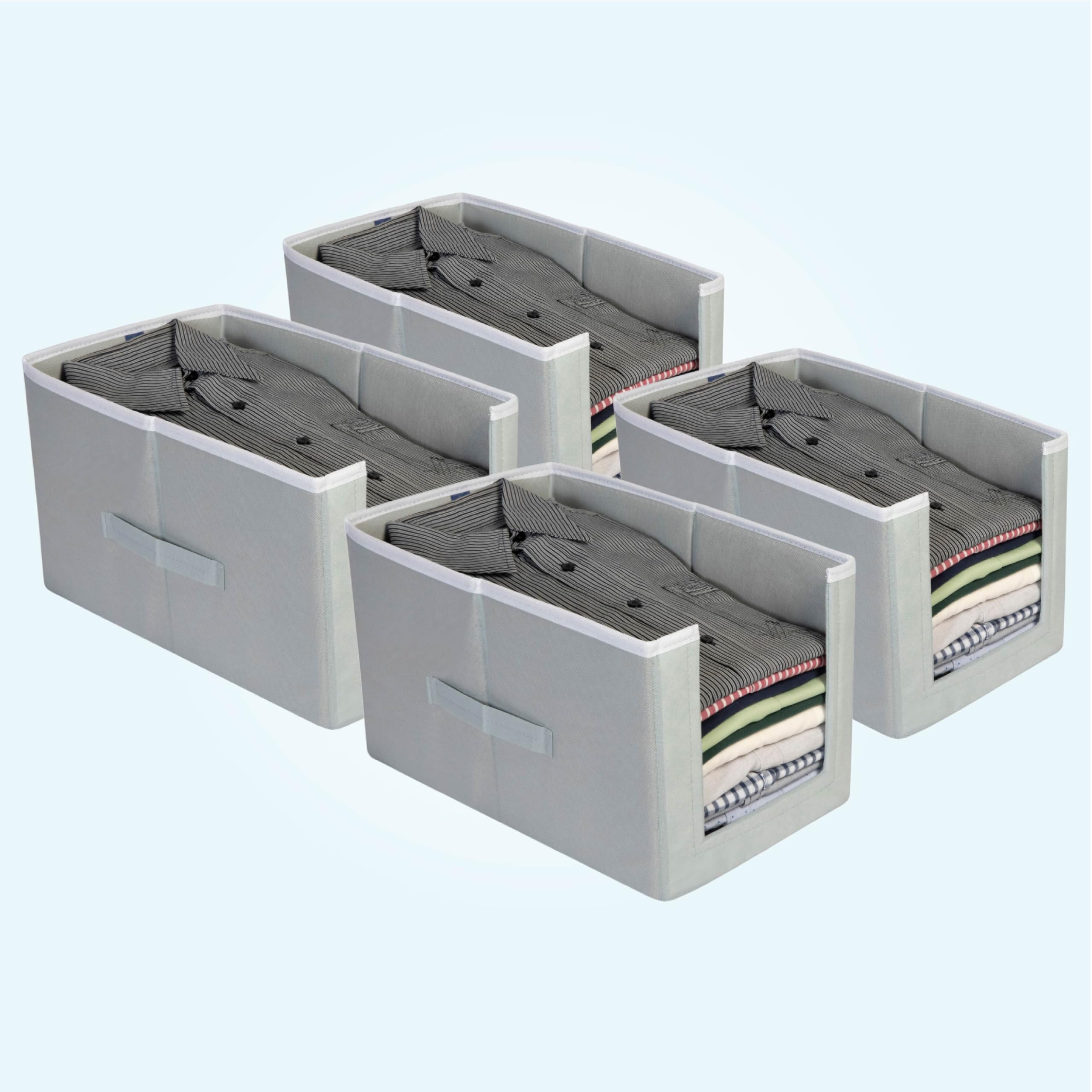HomeStrap Set Of 4 Non Woven Shirt Stacker/Cloth Storage Foldable Wardrobe/closet Organizer With Handle For T-shirts, Shirts & Clothes (Grey)(Featured on Shark Tank)