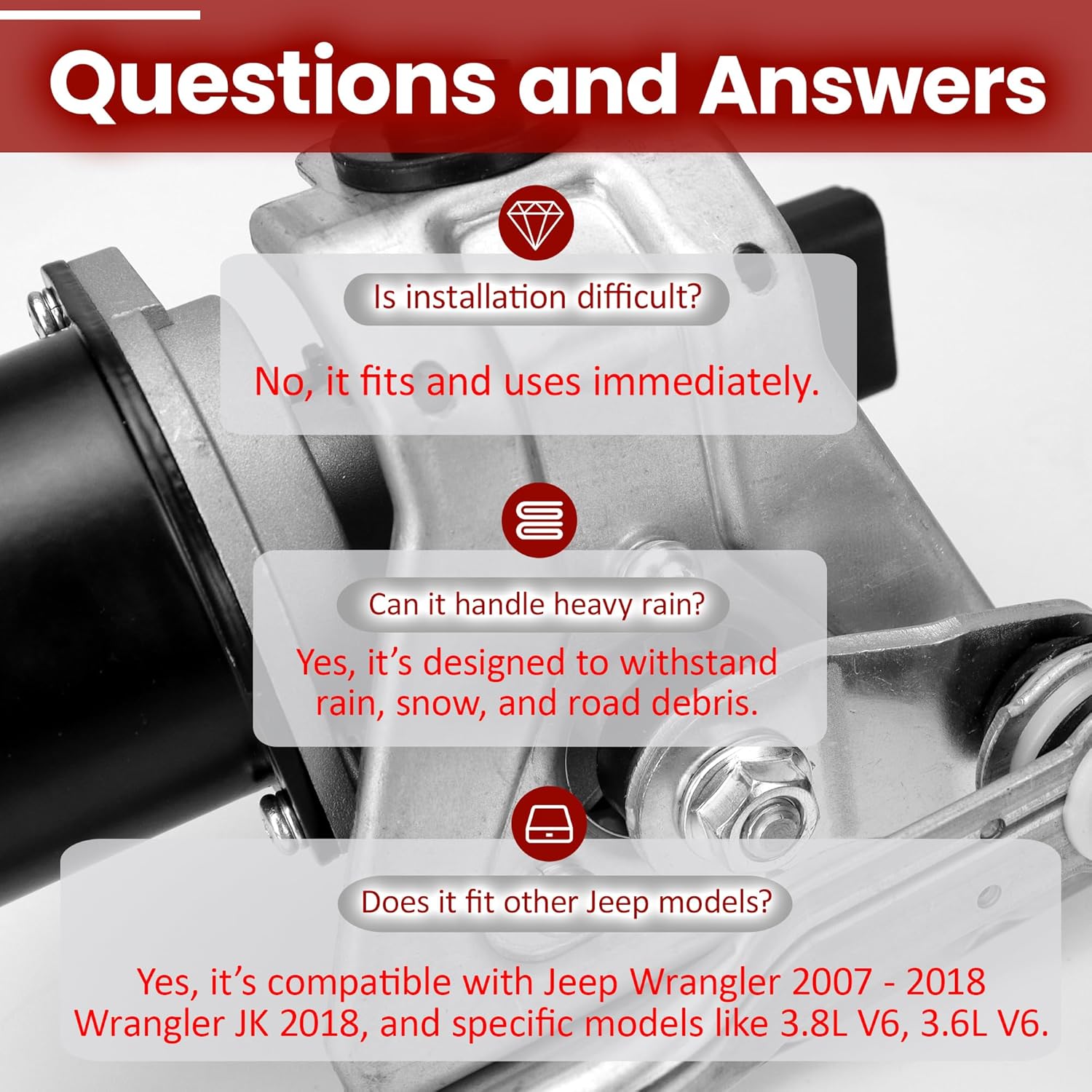 ‌Front Windshield Wiper Motor Replacement Assembly Compatible with Jeep Wrangler JK JL 2007 2008 2009 2010 2011 2012 2013 2014 2015 2016 2017 2018 602-105AS 55077859AC