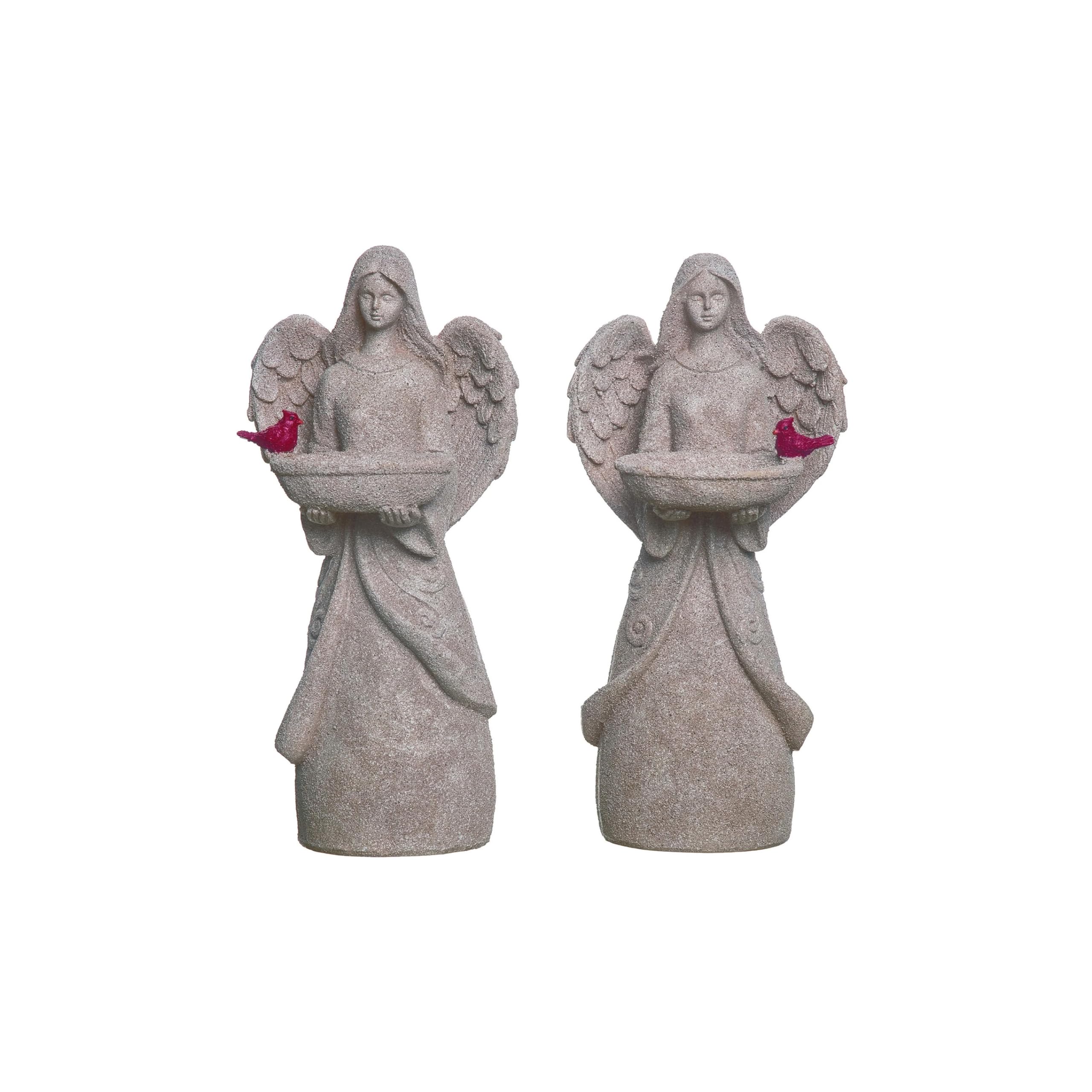 TranspacElegant Angel with Cardinal 5.5 x 11.75 Resin Decorative Standing Wild Bird Feeder Outdoor Garden Ornament - Assorted Set of 2