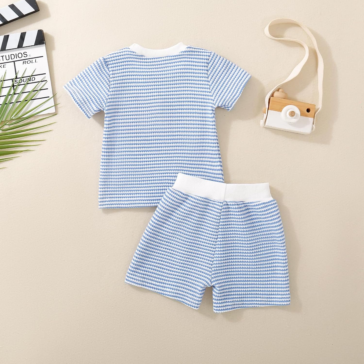 Toddler Baby 4th of July Outfit American Flag Embroidery Striped Crew Neck Short Sleeve T-ShirtWith Shorts