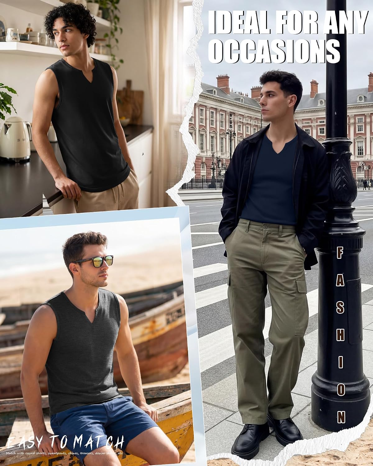 Ficerd 3 Pack Men's Sleeveless Shirts Big and Tall V Neck Workout Tank Tops Muscle T Shirts Summer Athletic Casual Basic Tees