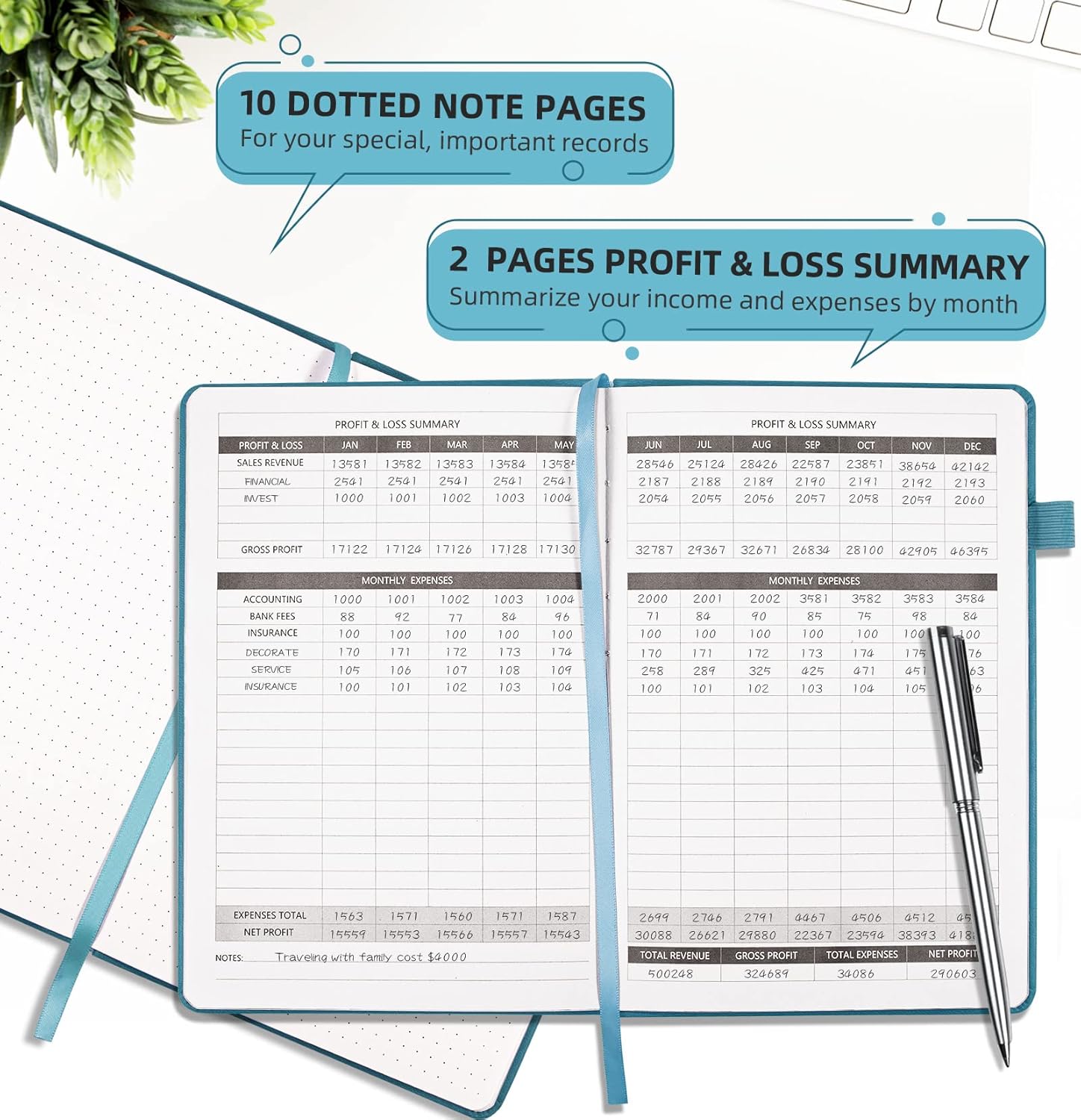 Undated Income & Expense Tracker, Accounting Ledger Book Hardcover Bookkeeping Record Book for Personal Finance & Small Business with 120gsm Thick Paper (5.8″x 8.3″, Bluegrey) : Office Products