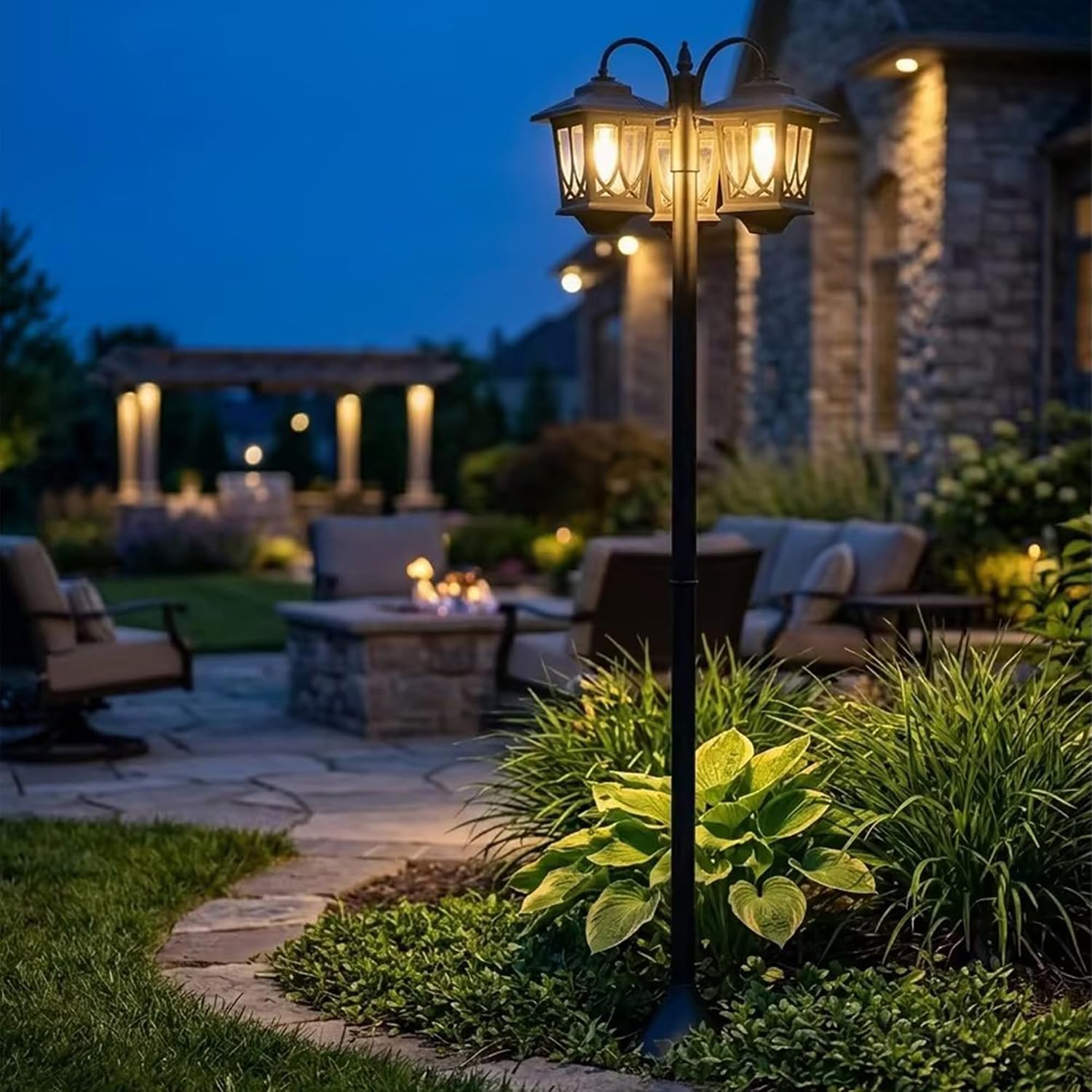 PEATOP 73” Solar Lamp Post Light Outdoor, 3-Head Aluminum Solar Post Light for Yard, Garden, Lawn, Pathway, 90Lm Dusk to Dawn Waterproof Solar Floor Lamp with Replaceable Bulbs, Warm White