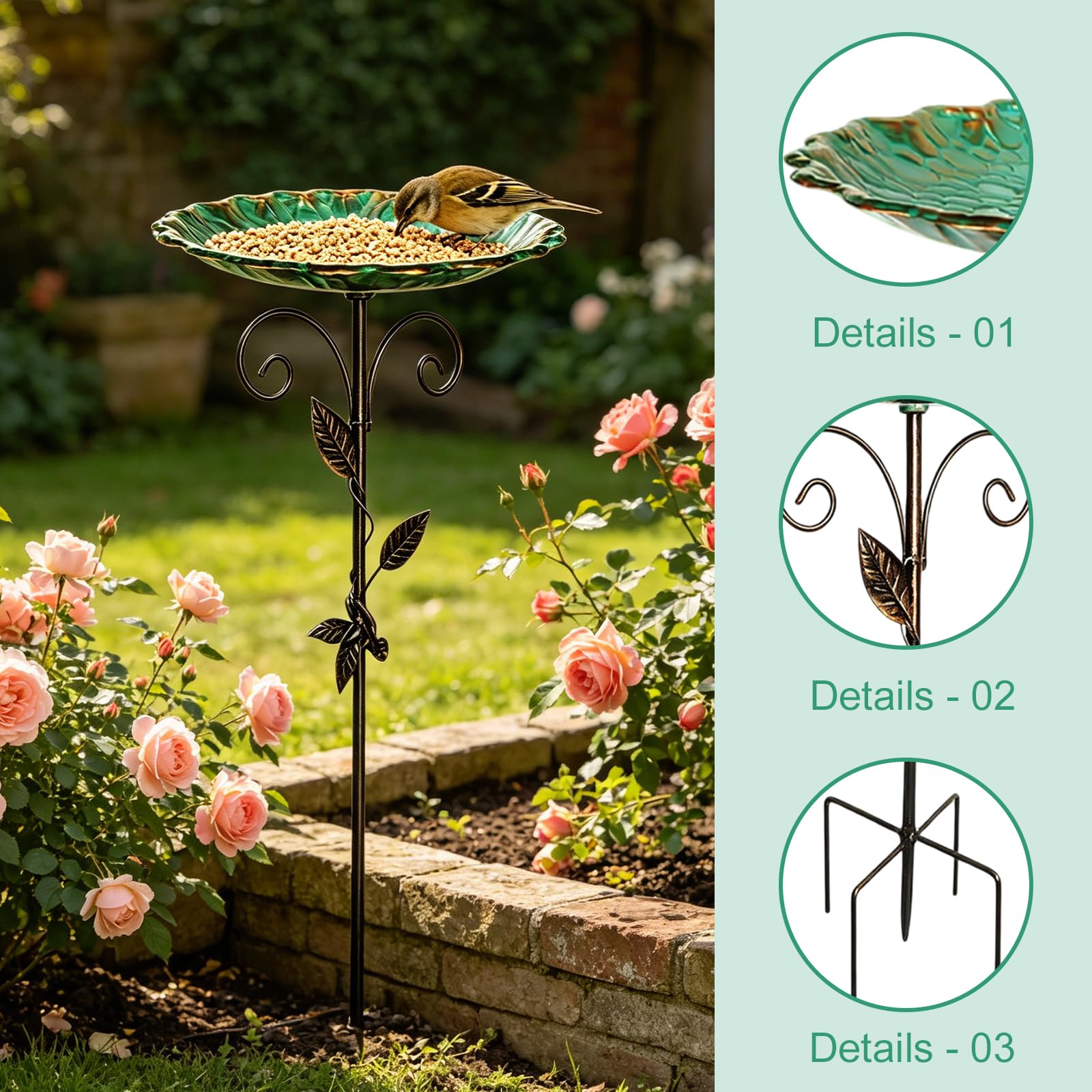Bain d'oiseaux pour Extérieur Abreuvoir Oiseaux 25,5CM, Bains d'oiseaux pour l'extérieur, Abreuvoir Oiseaux Extérieur avec Base Stable À 4 Branches pour Jardin Ou Pelouse