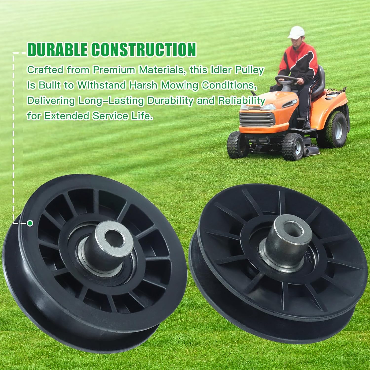 2 Pack 532194326 V-Groove Idler Pulley with 532194327 Idler Pulley 532130969 Belt Replaces 194327 Drive Pulley, Craftsman 194326 for Husqvarna YTH22V46, LGT2654, YTH2348, YTH1542XP Tractors