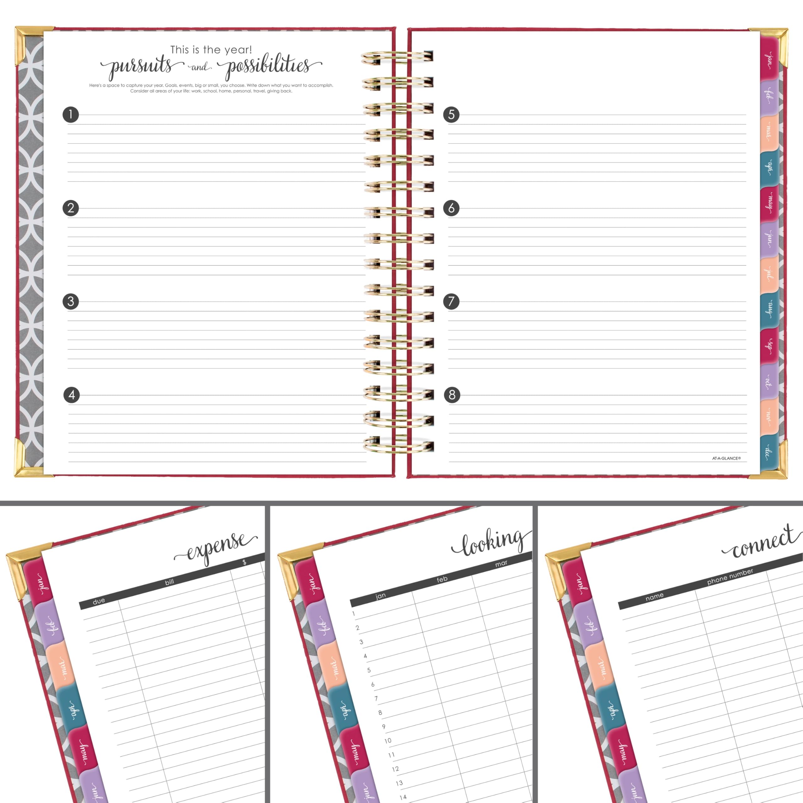 AT-A-GLANCE Agenda 2027, giornaliera e mensile, 17,8 x 22,2 cm, copertina rigida, motivo: armonia, colore: bacca (6099-806-59-27)