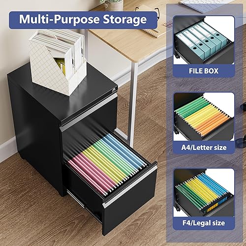 Miniatura 58 de Archivador lateral,Archivador de 4 cajones con cerradura,Archivadores laterales de oficina para tamaño legal/carta A4,Requiere montaje, negro