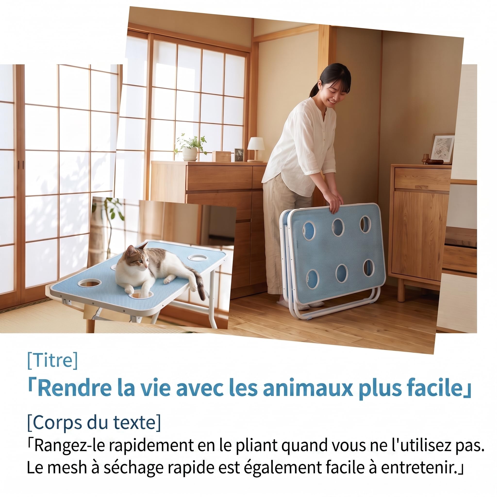 Table de Toilettage pour Chiens et Chats, Table de Soin Pliante pour Petits Animaux avec Tissu Mesh Respirant, 8 Ouvertures pour Les Pattes, Structure en Acier, Jusqu'à 10 kg(Bleu)