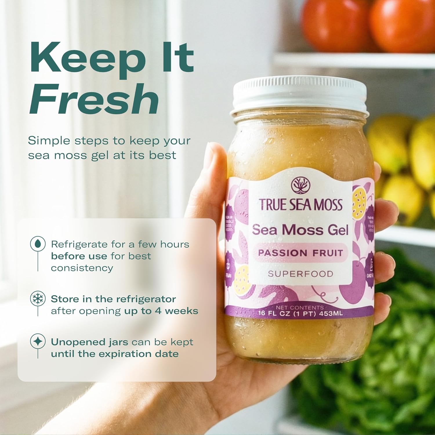 TrueSeaMoss Sea Moss Gel – Made in USA – Wildcrafted Seamoss, Fruits & Jarred Vegetables – Passion Fruit, Pack of 1 (Labels may Vary)