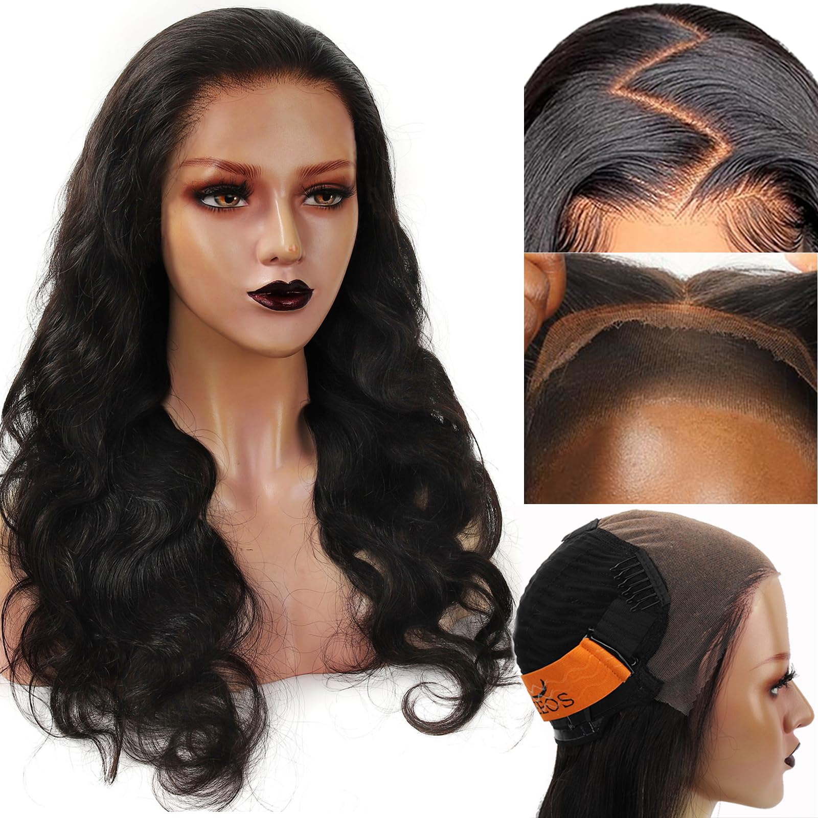 BEEOS 13x6 Pre-Cut Glueless HD Lace Front Wig, 0.10mm Ultra-thin Invisible Film Lace 250% Density Pre-Plucked Hairline Bleached Knots Body Wave Human