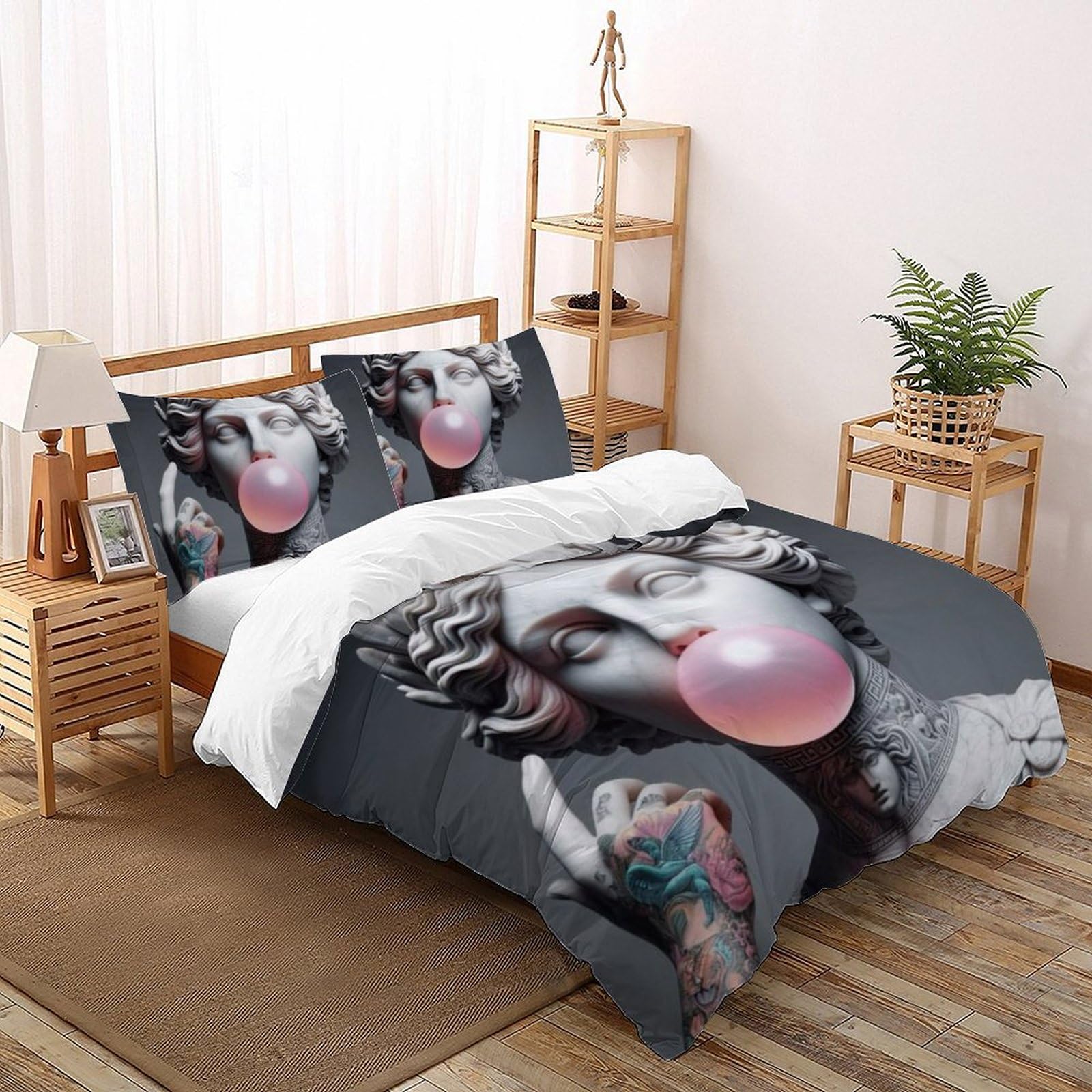 Housse de couette King imprimé 3D relief avec taies d'oreiller microfibre douce 220x240cm