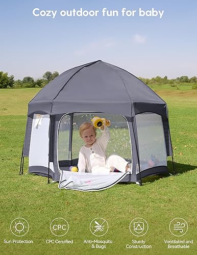 Miniatura 2 de Babelio Corralito para bebé con toldo, tienda de campaña desplegable para niños, viajesiesta, interior y exterior, portátil y plegable, tienda de