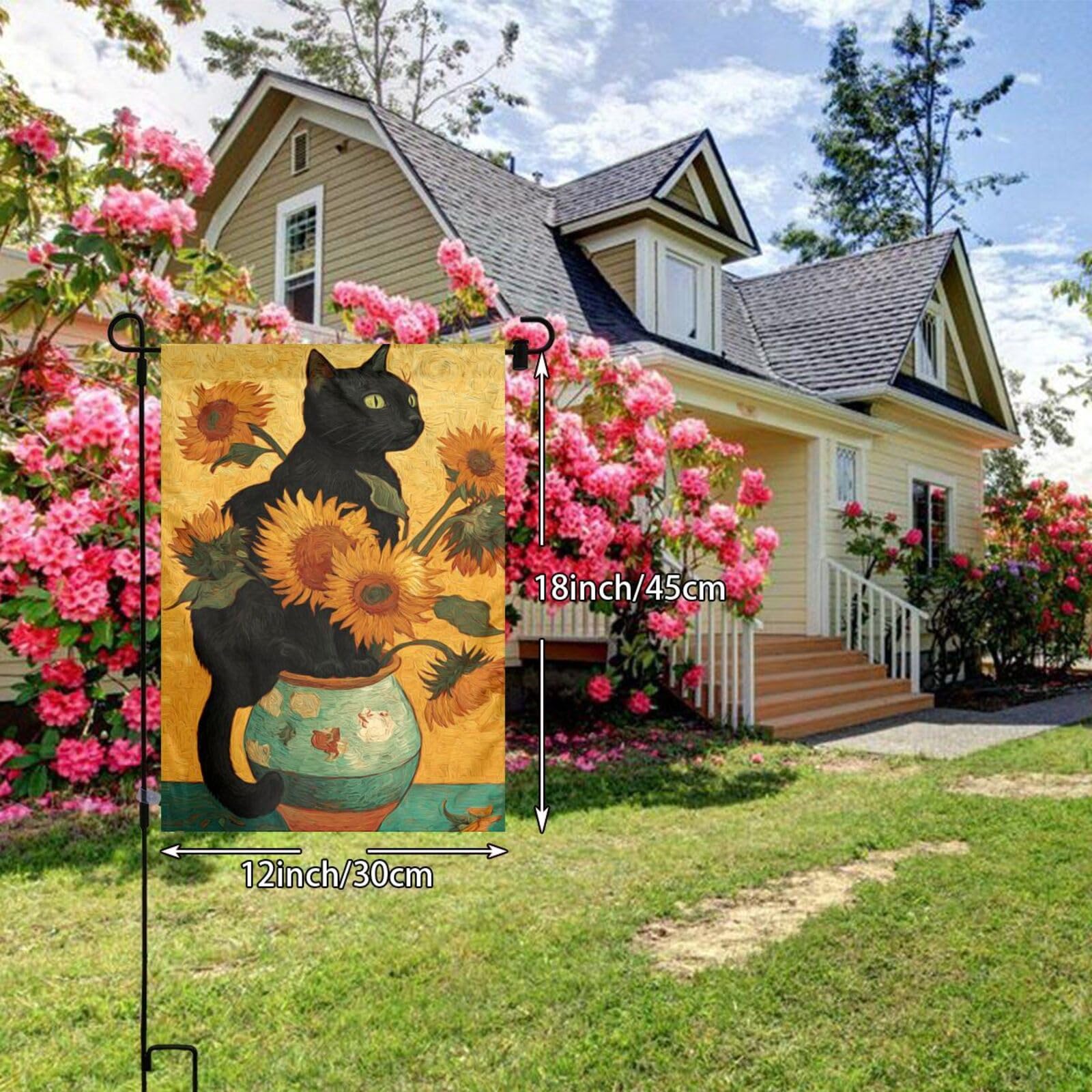 Black Cat Sitting On Sunflowers Vase Garden Flag 12x18 Vertical Double Sided Farmhouse Holiday Outside Decorations Yard Flag