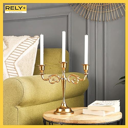 Vista 50 de Rely+ Candelabros de 5 brazos, decoración de interiores, cocina, mesa, velas, candelabros, centro de mesa (plateado)
