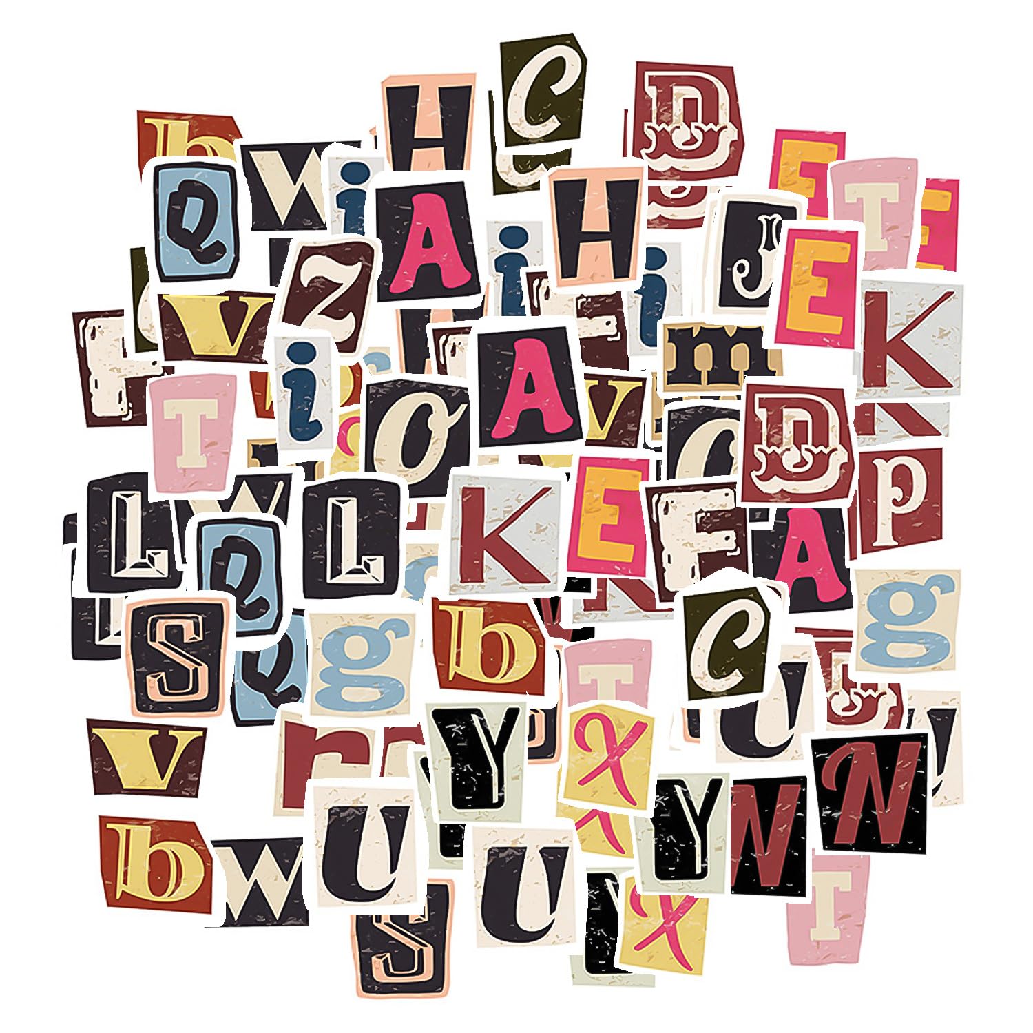 Xmnivate Multicolor 104 Sheets Of Scrapbooking Thin Letter Stickers, Retro Letter Stickers, Suitcase Stickers, Laptop Stickers, Diy Decorative Stickers (4 Sheets Of 26 Letters Each)