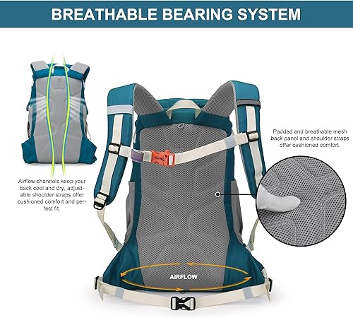 Miniatura 3 de MOUNTAINTOP Mochila de senderismo de 35L para viajes al aire libre, paquete de día de campamento con funda de lluvia para hombres y mujeres