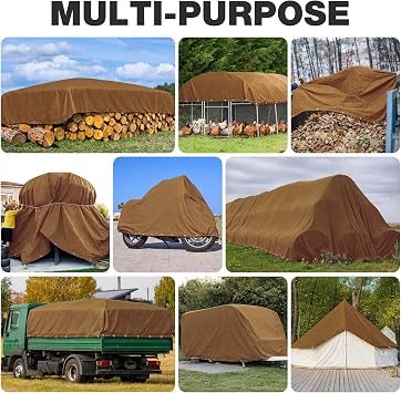 Winpull Heavy Duty Canvas Tarp 8x10 ft, 12oz (350 GSM) Polyester Canvas Water-Resistant Tarp with Rustproof Grommets, Tear-Resistant Outdoor Cover for Wood Piles, Camping, Trailer & Equipment