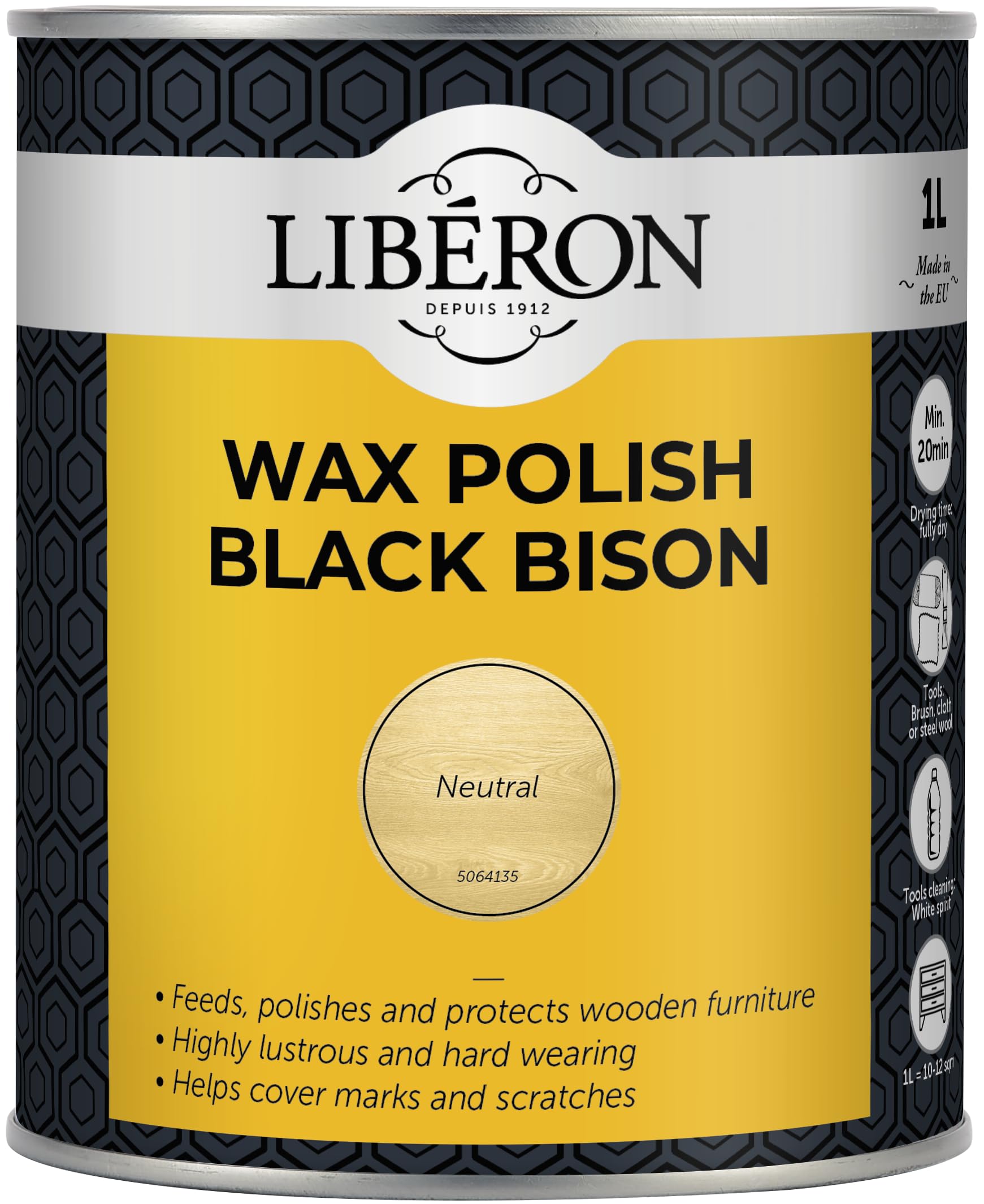 Libéron Wax Polish Black Bison Paste for Wood, Neutral, 1L