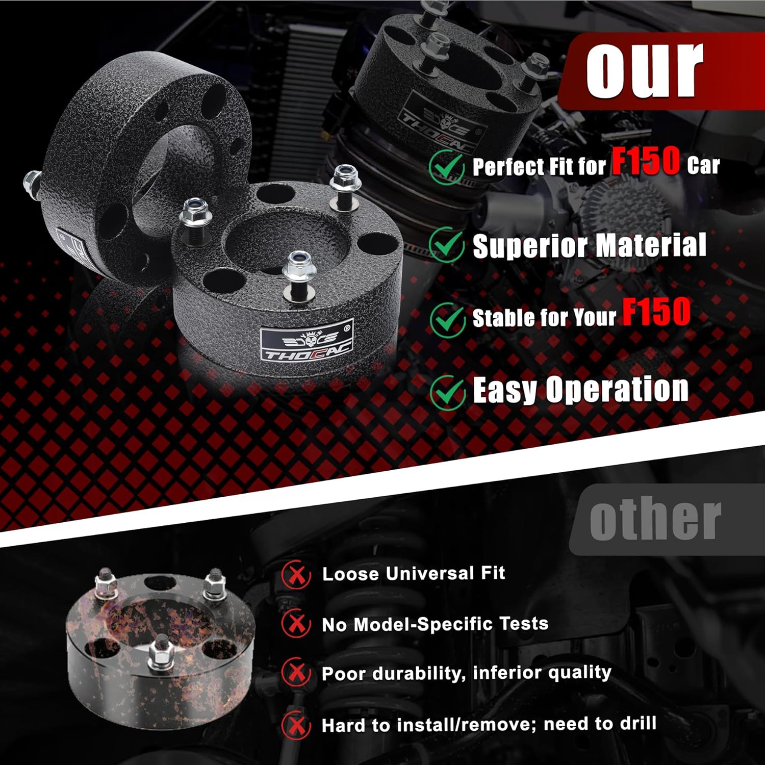 3" Front Leveling Lift Kits for 2004-2024 F150 2WD 4WD, Suspension Strut Aluminum Spacer 3 Inch Lift