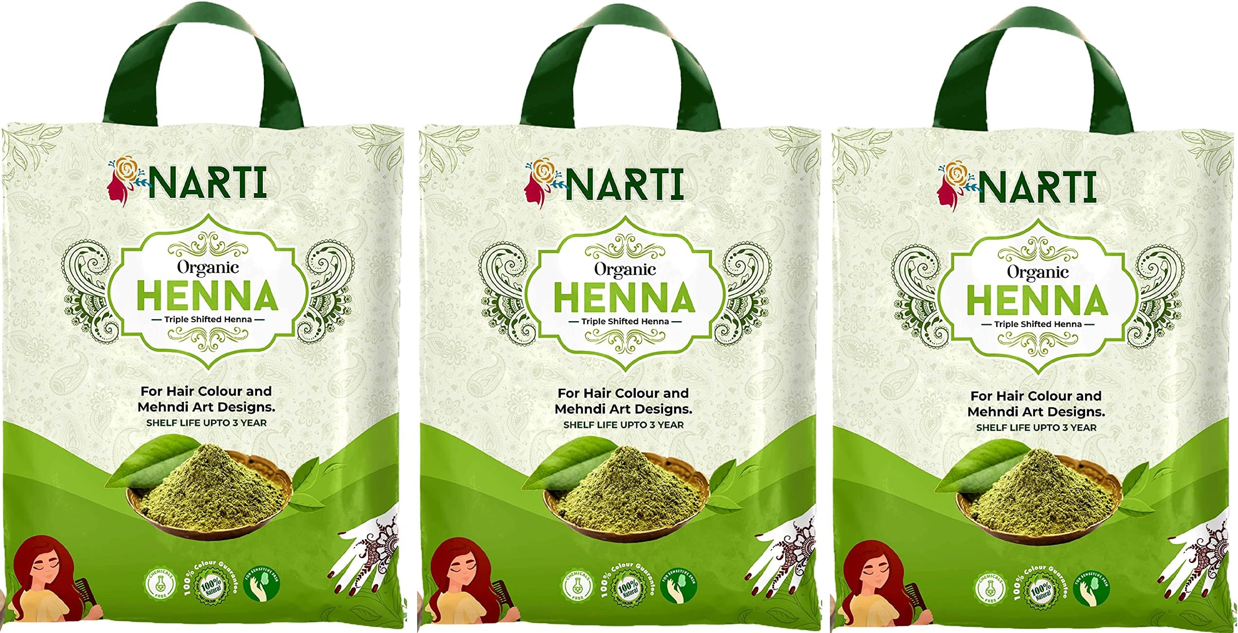 NARTI Henna Powder for hair colour and care Pack of 3 each 500g (1.5kg)
