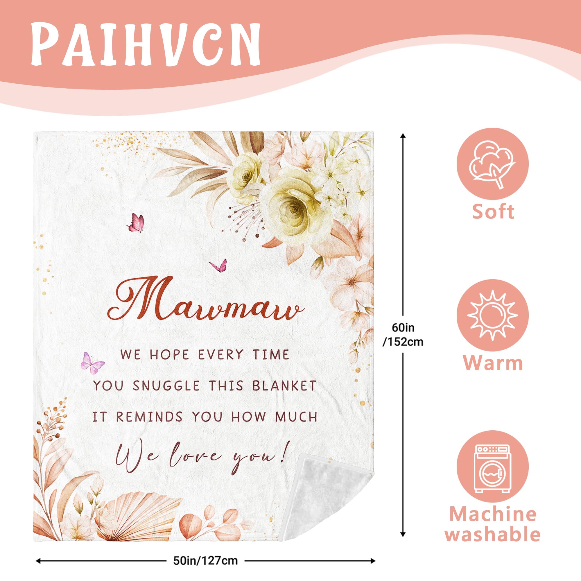 Mawmaw Blanket 60" X 50" - Mawmaw Gifts - Mothers Day Mawmaw Gifts - Birthday Gifts for Mawmaw - Best Maw Maw Ever Gift from Grandkids/Grandchildren
