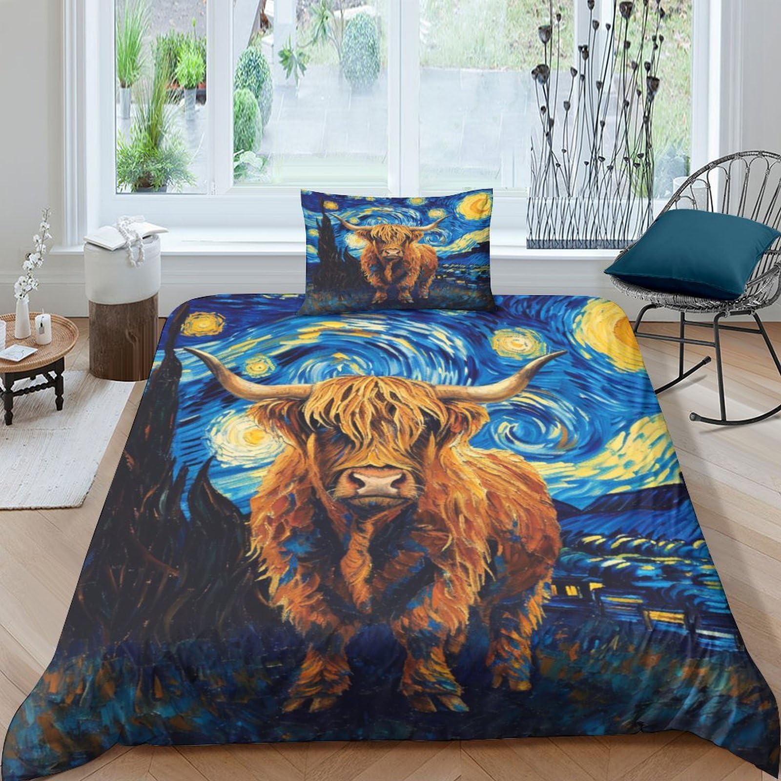 Parure de lit anti-sueur housse de couette microfibre respirante 135x200cm motif 3D Highland