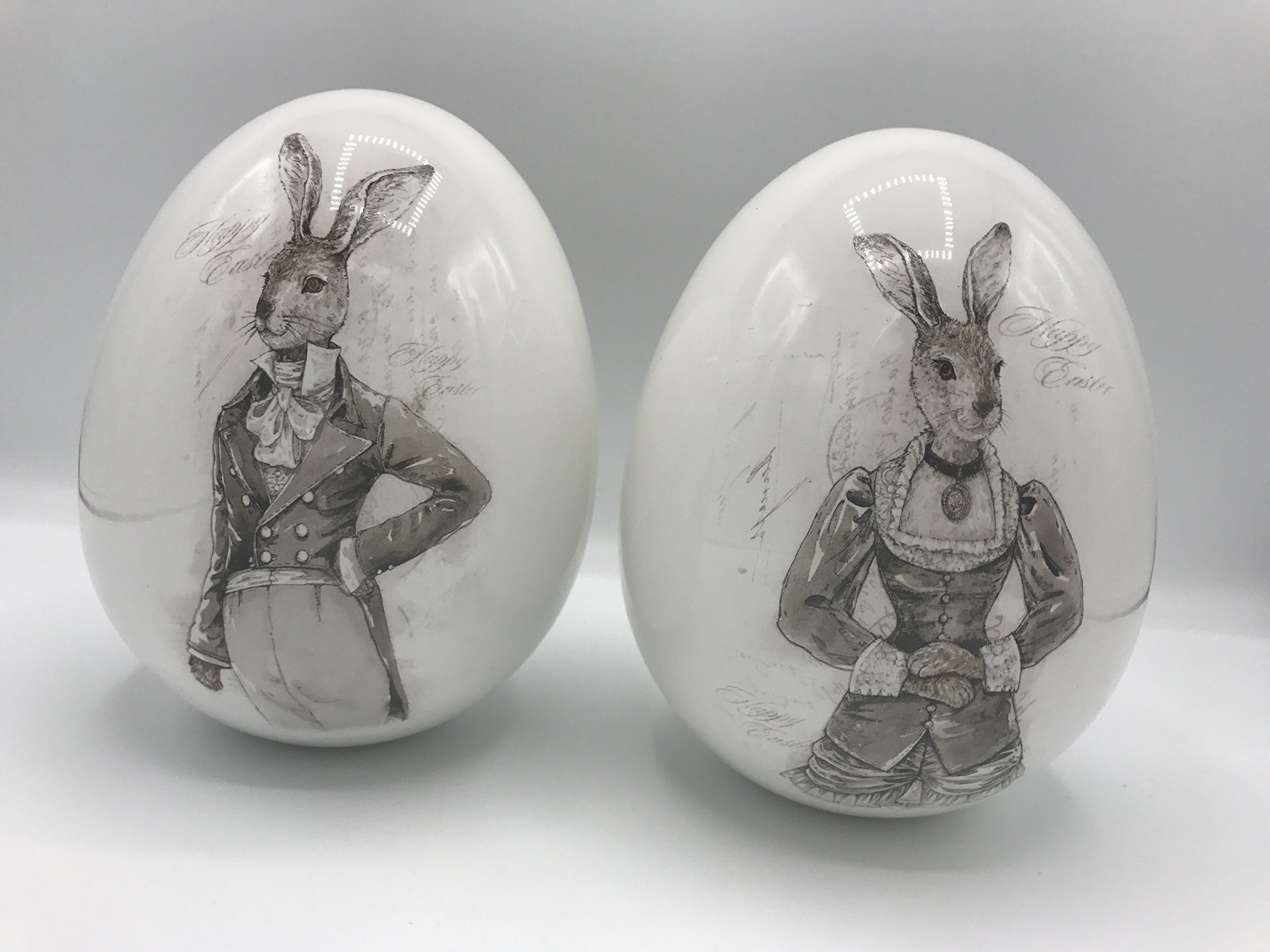 Ostereier Set Porzellan bemalt 15,5 cm hoch Osterdekoration mit Osterhasen bemalt für Osterdeko Schwarz Weiß