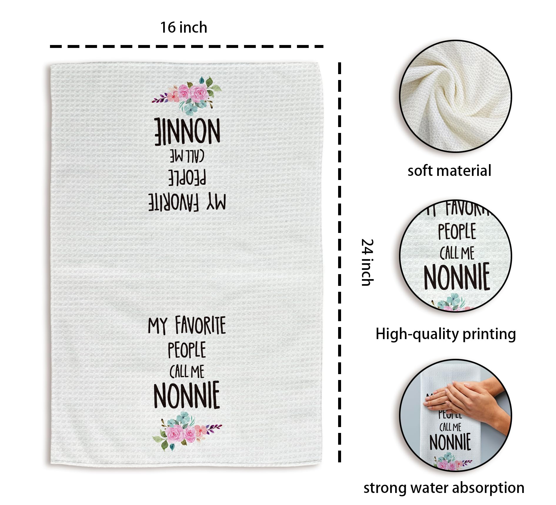 Nonnie Gifts Kitchen Towels, Grandma Gifts Hand Towels, NonnieGrandma Christmas Mother's Day Gift Dish Towel Tea Towel for Kitchen, Nonnie Grandmas Gift from Grandkids, 16x24inch