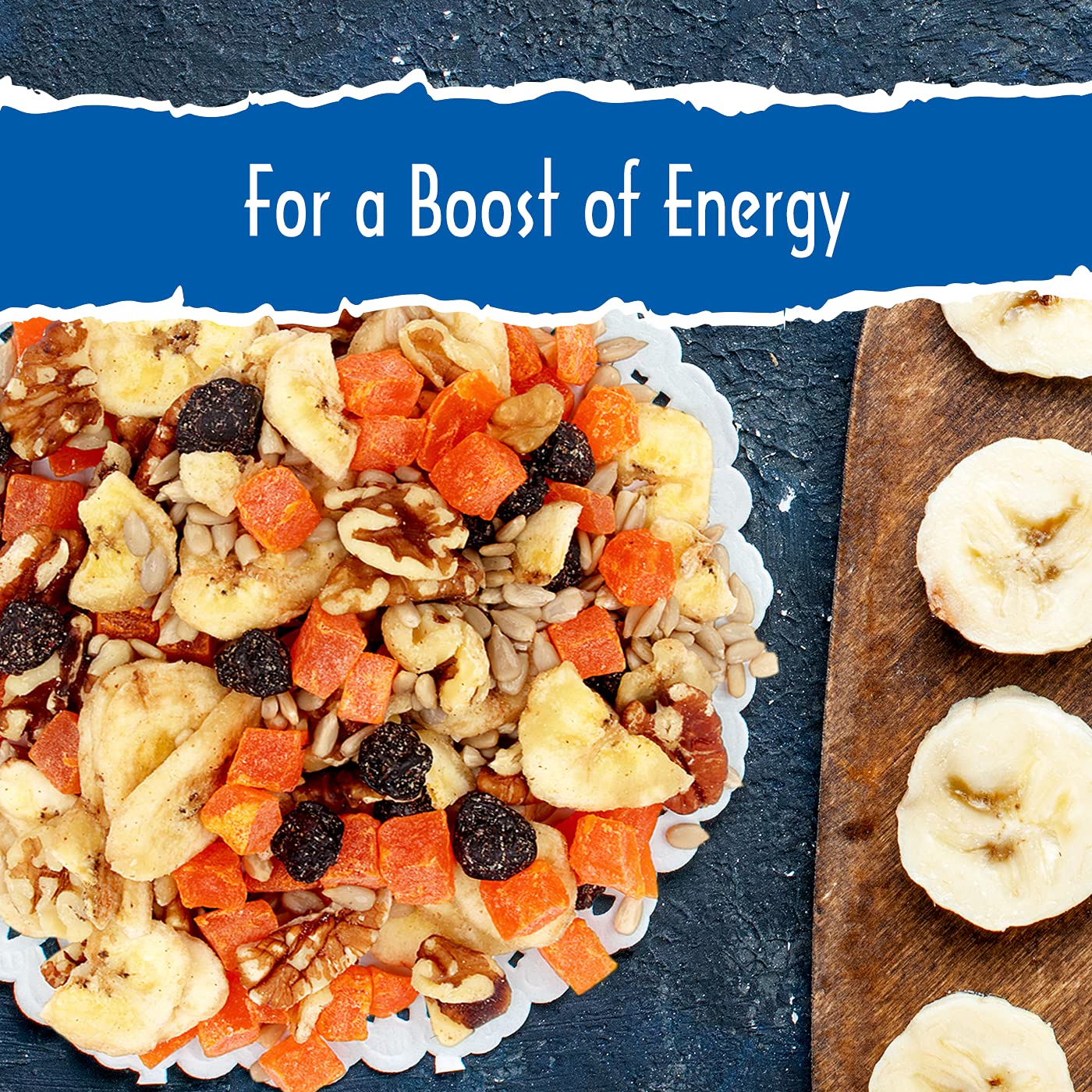 Sunkist® Antioxidant Trail Mix - Fruit, Nut and Seeds, Low Sodium, Gluten Free Snack with Papaya, Banana Chips, Pecans, Walnuts, Blueberries, Sunflower Seeds | Premium Quality | 13 oz Resealable Bag