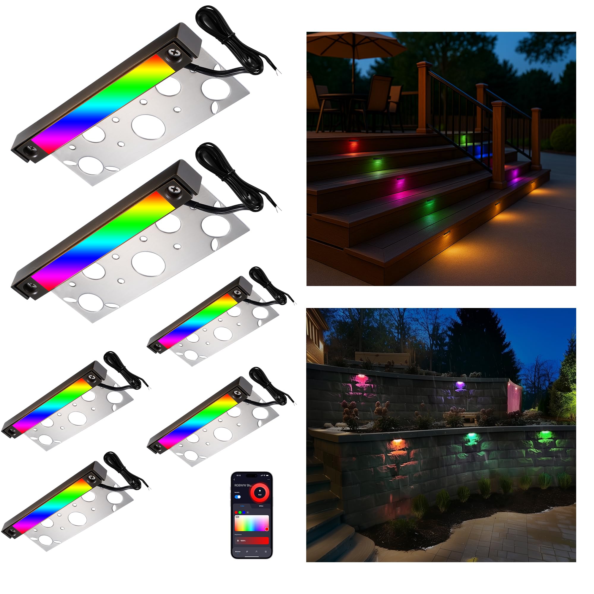 Gardenreet Solid Brass Hardscape Light, RGBCCT Color Changing Low Voltage Step Light Outdoor, 3W 12V 7 Inch Waterproof Smart APP & Voice Control LED Landscape for Retaining Wall, Deck, Stair 1 Pack