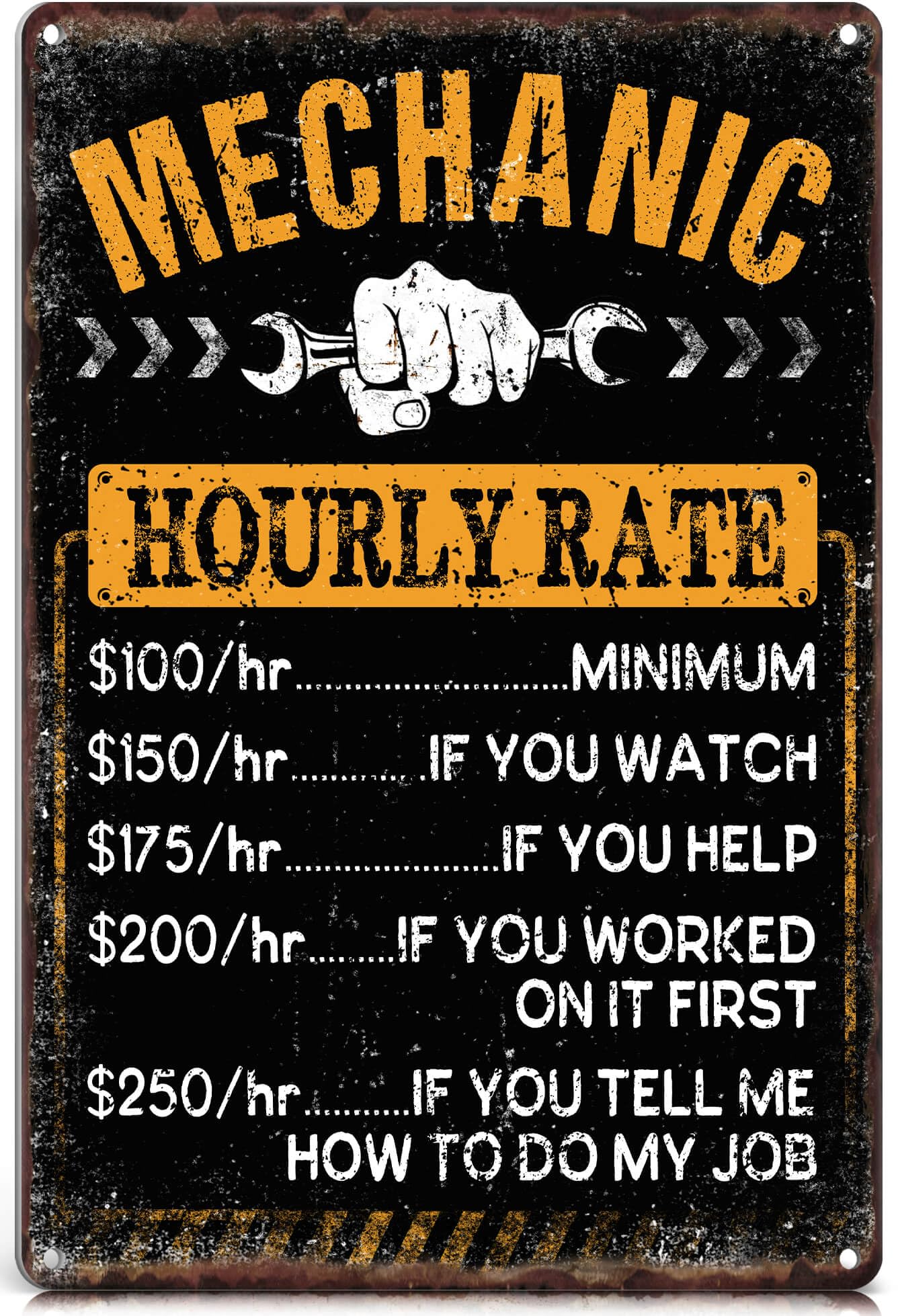 Vintage Metal Tin Sign Garage S Funny Mechanic Gifts For Men/dad/husband - Mechanic Hourly Rate S - Shop/man Cave/garage Decor - Workshop S 12x8 Inch Custom Private Property Signs Outdoor