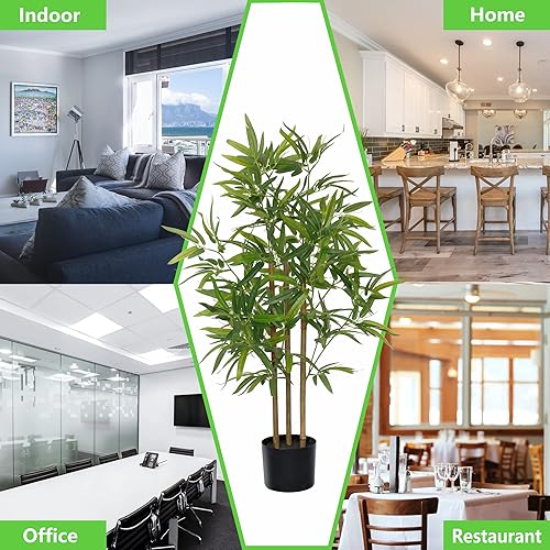 Miniatura 7 de SOFTFLAME Árbol artificial de bambú de 3 pies, planta de bambú sintético, planta artificial con 3 troncos, ideal para decoración de interiores y