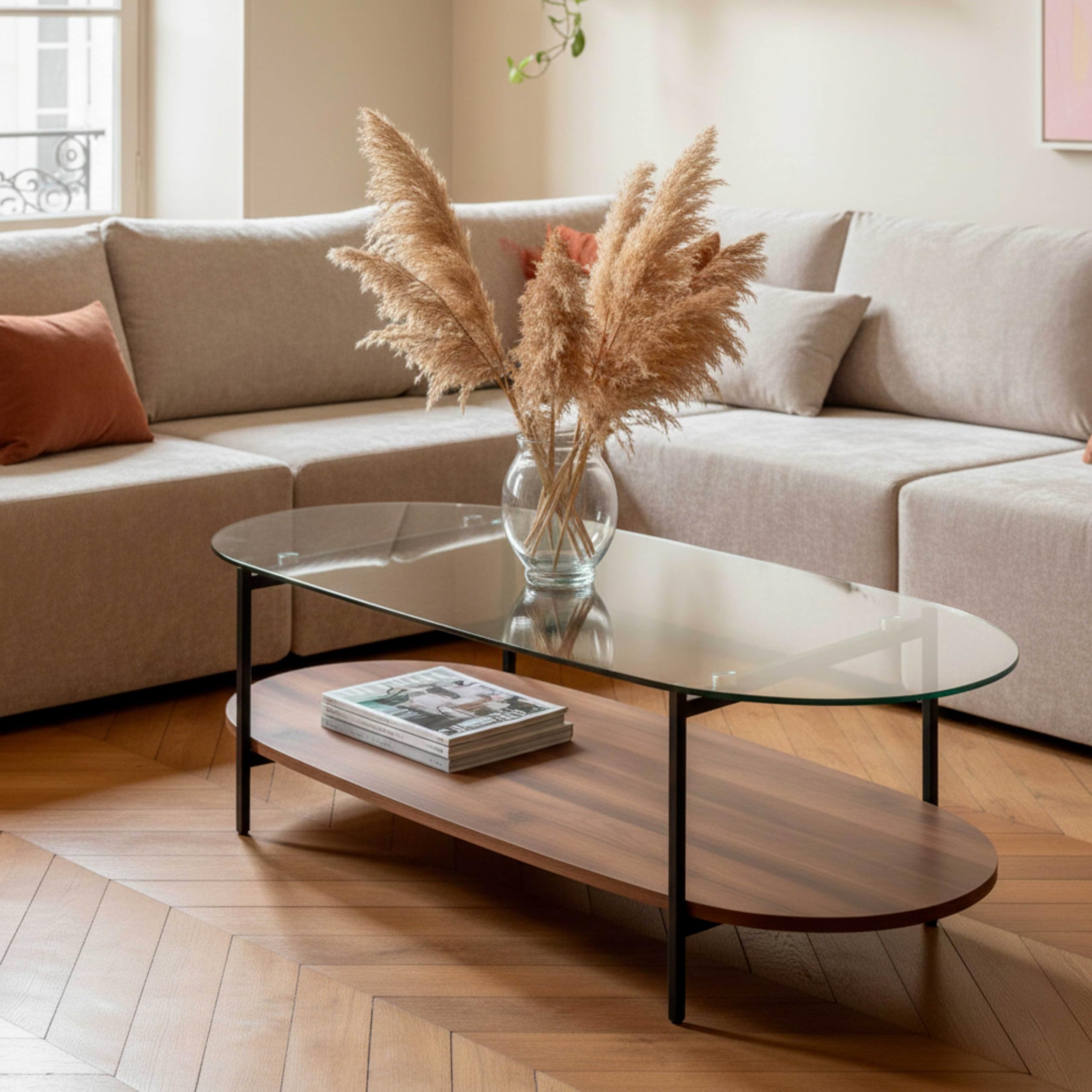 Table Basse Moderne Ovale L 120 cm en Verre Transparent