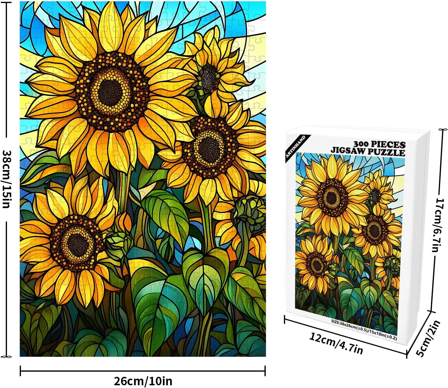 Great Jigsaw Puzzles for Adults 300 Pieces Stained Glass Sunflowers Puzzles for Adults Toys Gift Family Decoration Kids Puzzle
