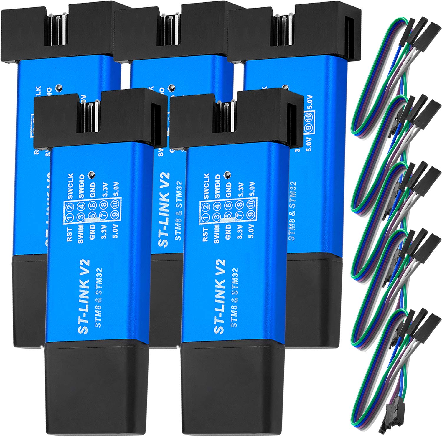 AZDelivery 5 x ST-Link V2 Mini USB emulatore di programmazione per STM8 e STM32 con involucro in alluminio compatibile con Arduino incluso un E-Book!