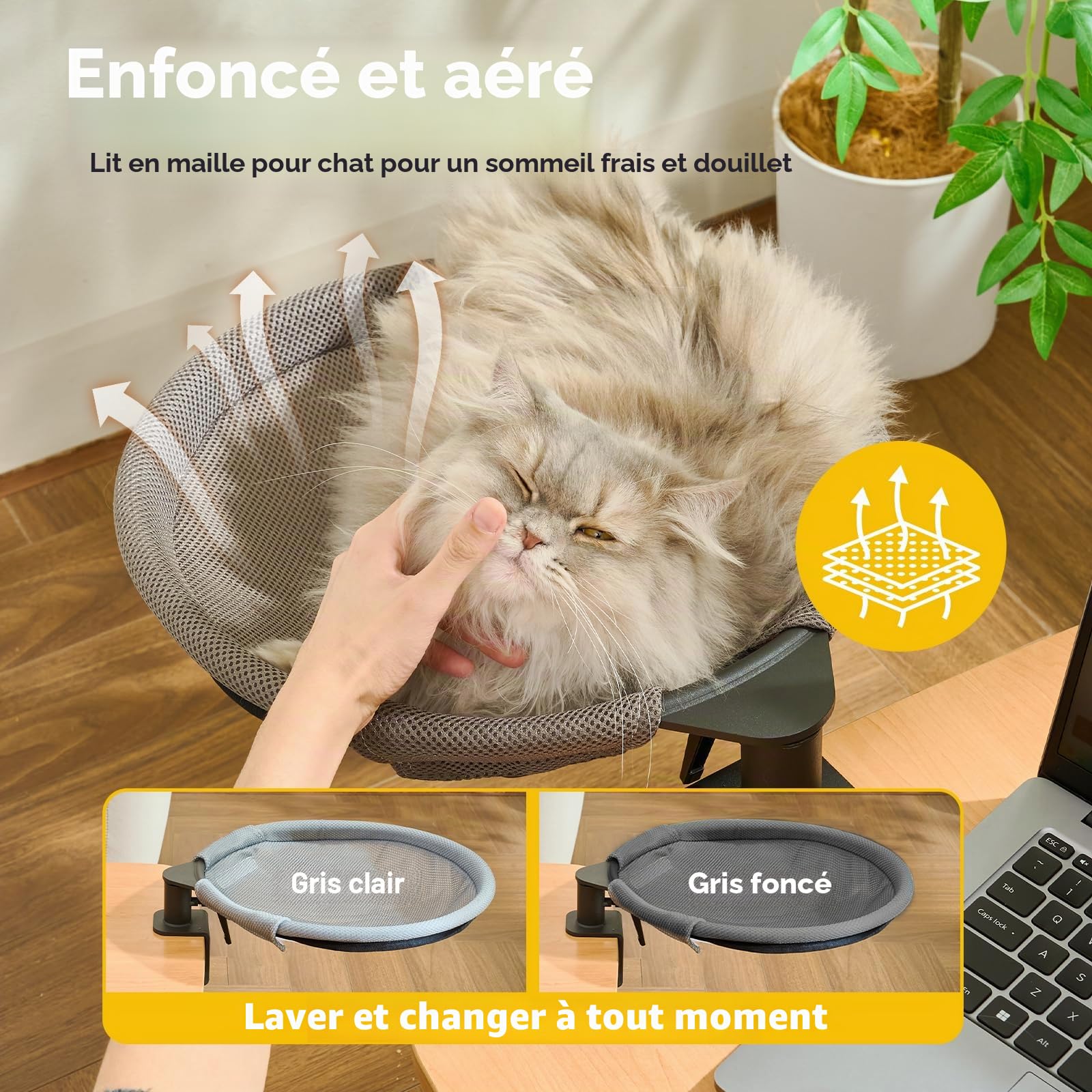 CATISM Lit de Bureau pour Chat Rotation de 360° Lit pour Chat avec 2 Tapis remplaçables Hiver/été Hamac pour Votre Bureau 36 * 38cm Jusqu'à 20kg
