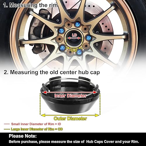 Miniatura 4 de X AUTOHAUX Tapacubos centrales de rueda de 2.402 in y 2.559 in, cubre llantas universales, piezas de tapa de cubo para coche, color negro