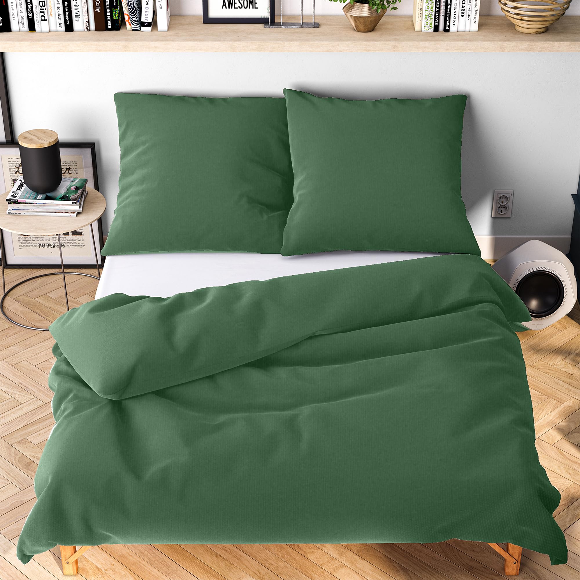 Wolkenfeld Mikrofaser Bettwäsche 135x200 cm – Kuschelig Weich, Bügelfrei & Doppelt Gebürstet – Oeko-TEX Bettwäsche-Sets – 2X Bettbezug 135x200 + 2X Kissenbezug 80x80 – Grun