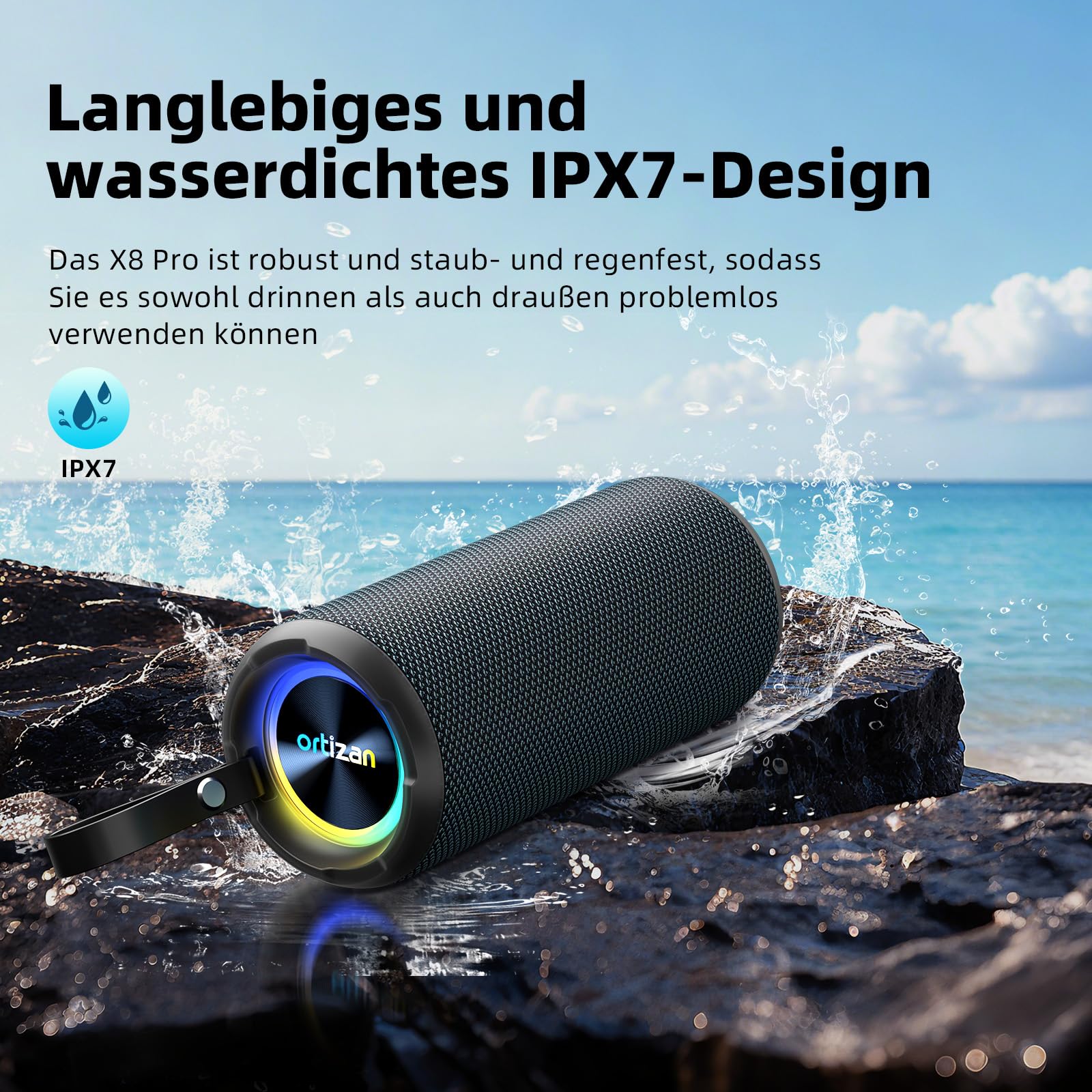 Ortizan 40W Bluetooth Lautsprecher mit Sprachassistent, 30 Stunden Spielzeit X8Pro Musikbox Bluetooth, Tragbarer BT 5.3-Musiklautsprecher, RGB-LED, IPX7 wasserdicht, Freisprecheinrichtung