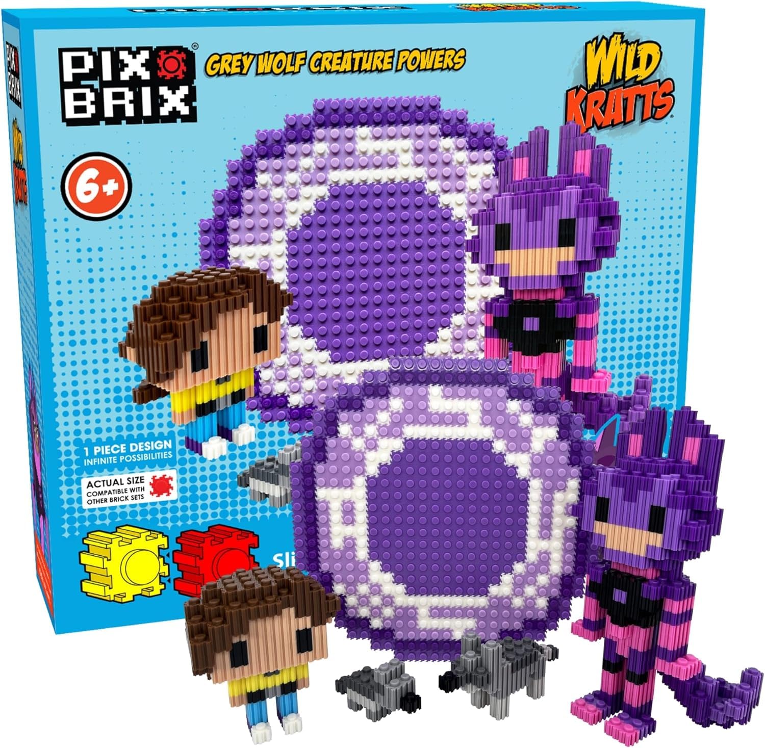 Amazon.com: Pix Brix Wild Kratts Toys Pixel Brick Kit Grey Wolf
